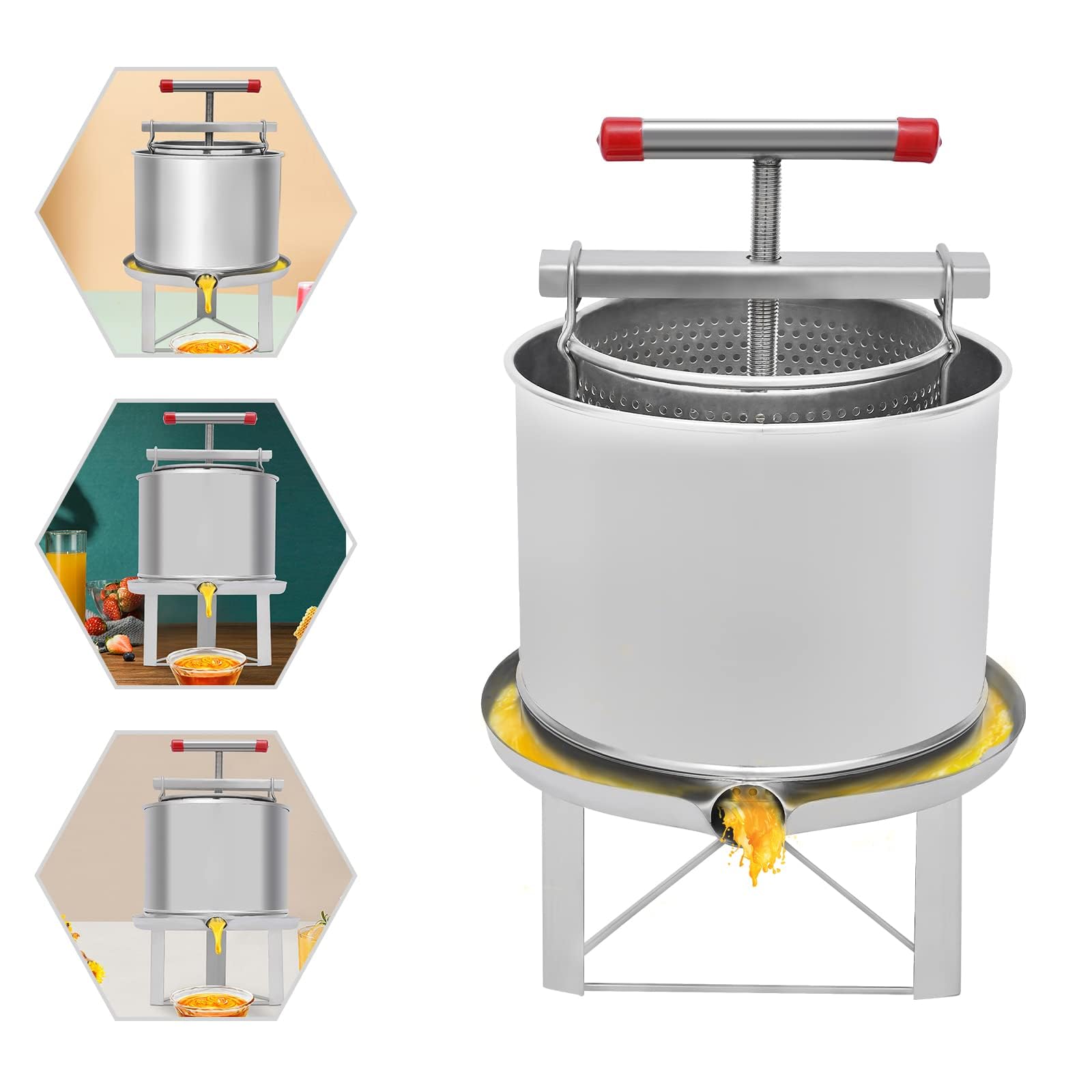 Stainless Steel Fruit Wine Press - 12.6L Manual Juice Extractor for Apple, Grape, Cider Making - Home Brewing & Kitchen Use