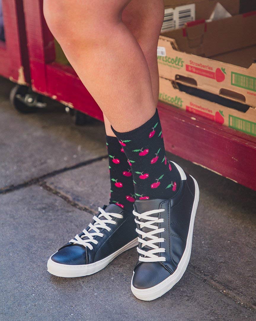 MeMoi Women's Cherry On Top Cashmere Blend Crew Socks - Soft & Warm Winter Socks for Women, Perfect for Home, Office & Outdoor Activities
