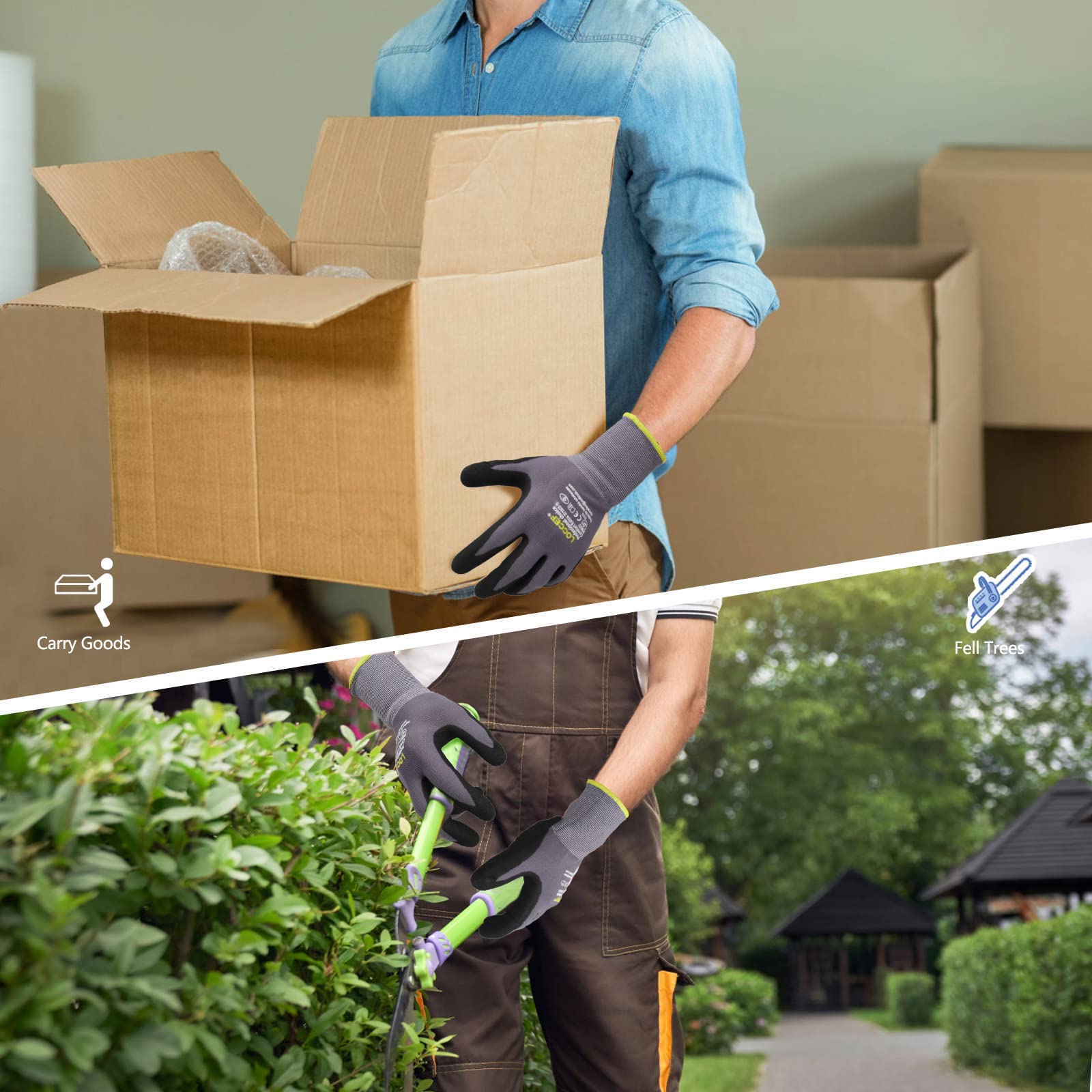 Nitrile Coated Work Gloves - 6 Pairs, Seamless Nylon for Grip & Protection - Construction, Gardening