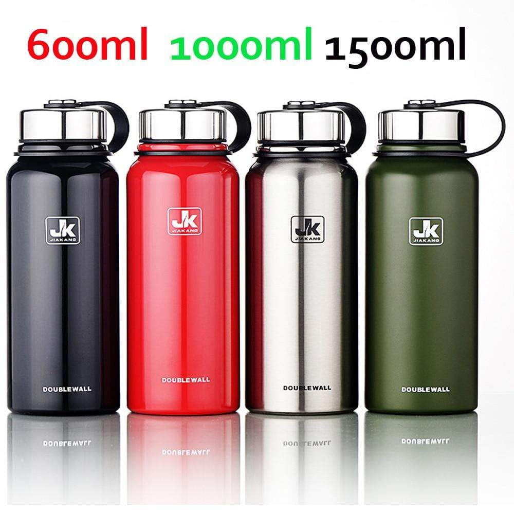 600ml/1000ml/1500ml JK Double Wall Insulated Stainless Steel Water Bottle - Leakproof Vacuum Flask for Gym, Hiking & Travel - BPA Free Hot & Cold Beverage Container