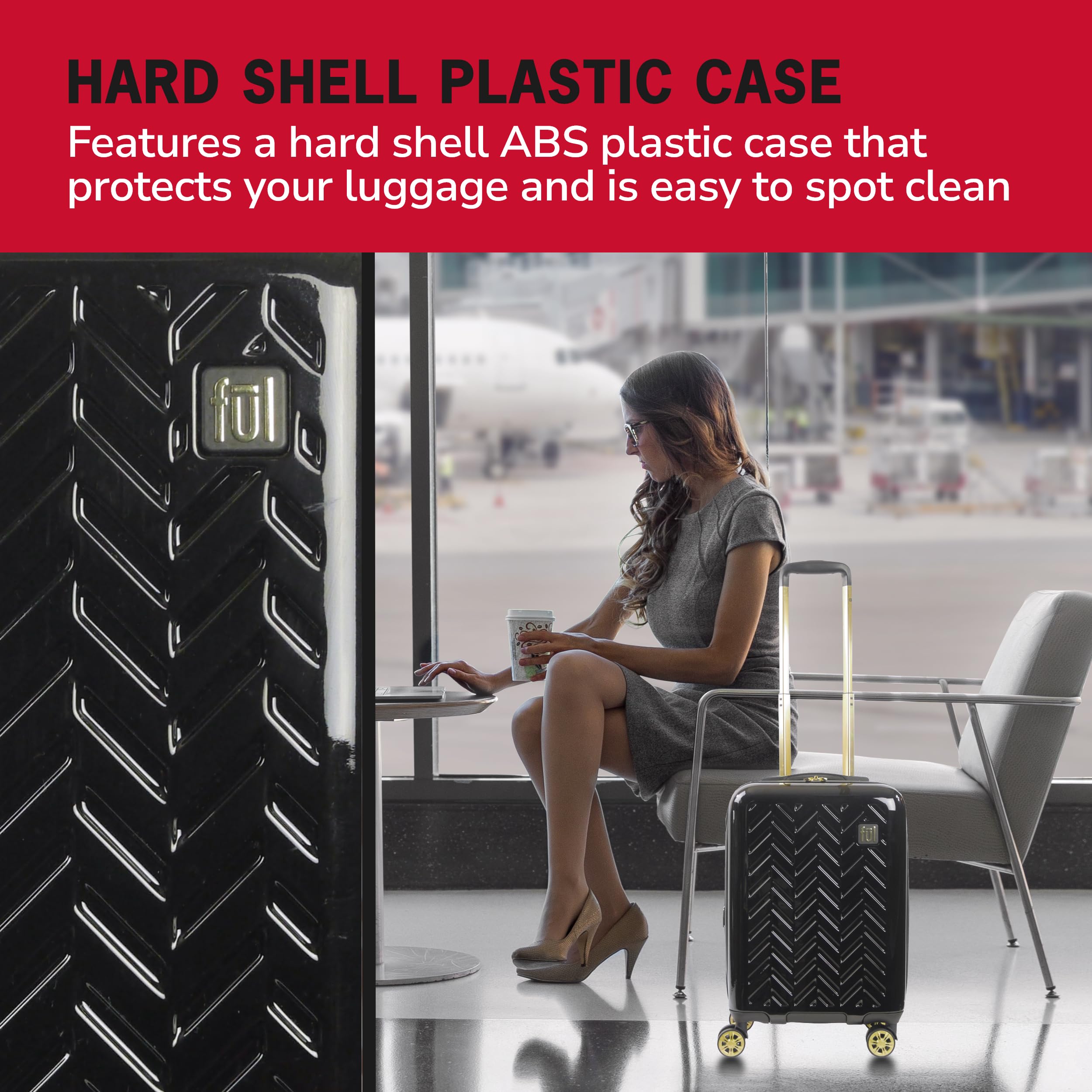 FUL Grove 22 Inch Hardshell Spinner Luggage - Lightweight Rolling Suitcase with 360° Wheels for Travel, Black | Perfect Carry-On for Airplanes, Business Trips & Weekend Getaways