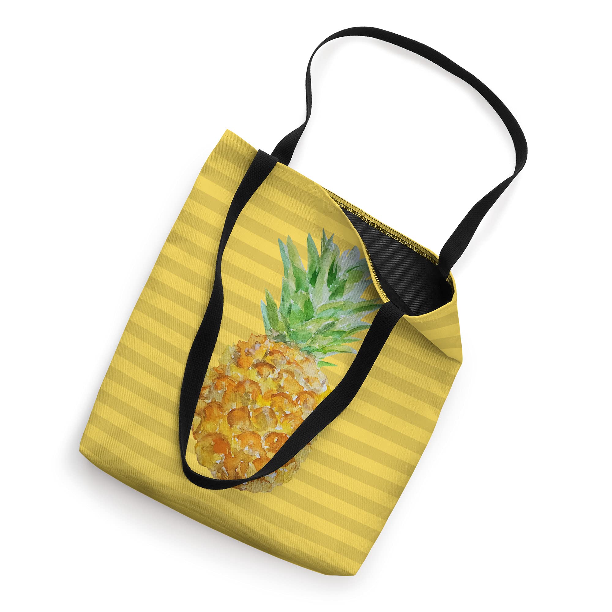 Stylish Yellow Stripes Pineapple Tropical Beach Watercolor Tote Bag - Perfect for Summer Travel, Beach Vacation & Shopping