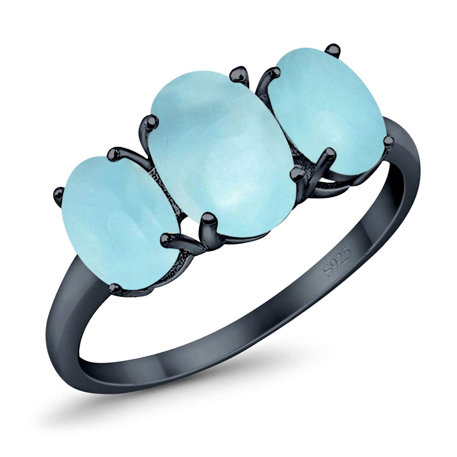 3 Stone Oval Created Opal Fashion Ring - 925 Sterling Silver Jewelry for Women, Elegant Gift for Birthday, Anniversary & Special Occasions