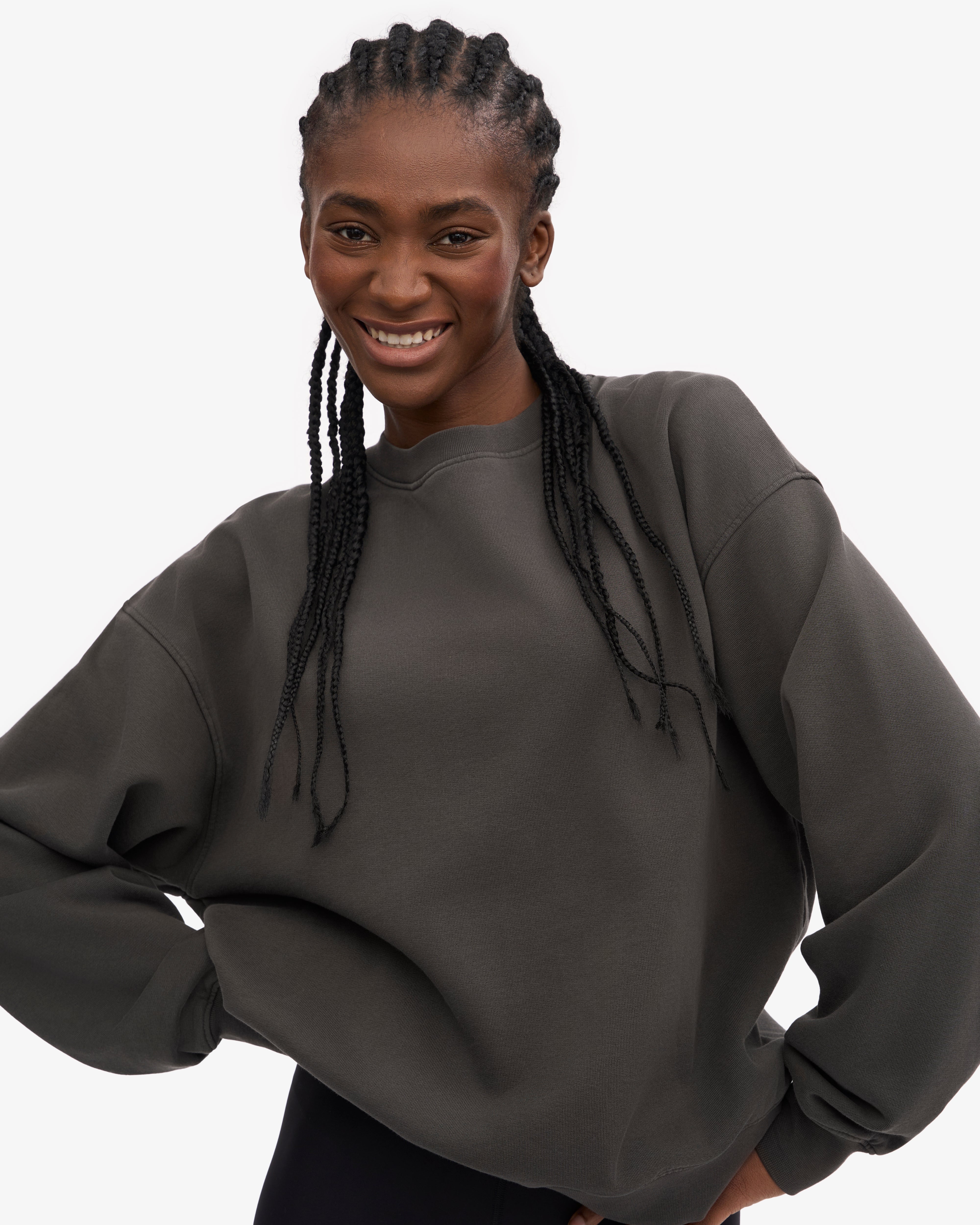 Organic Oversized Crewneck Sweatshirt for Women - Soft & Comfortable Lava Grey Pullover - Perfect for Casual Wear, Lounge & Street Style