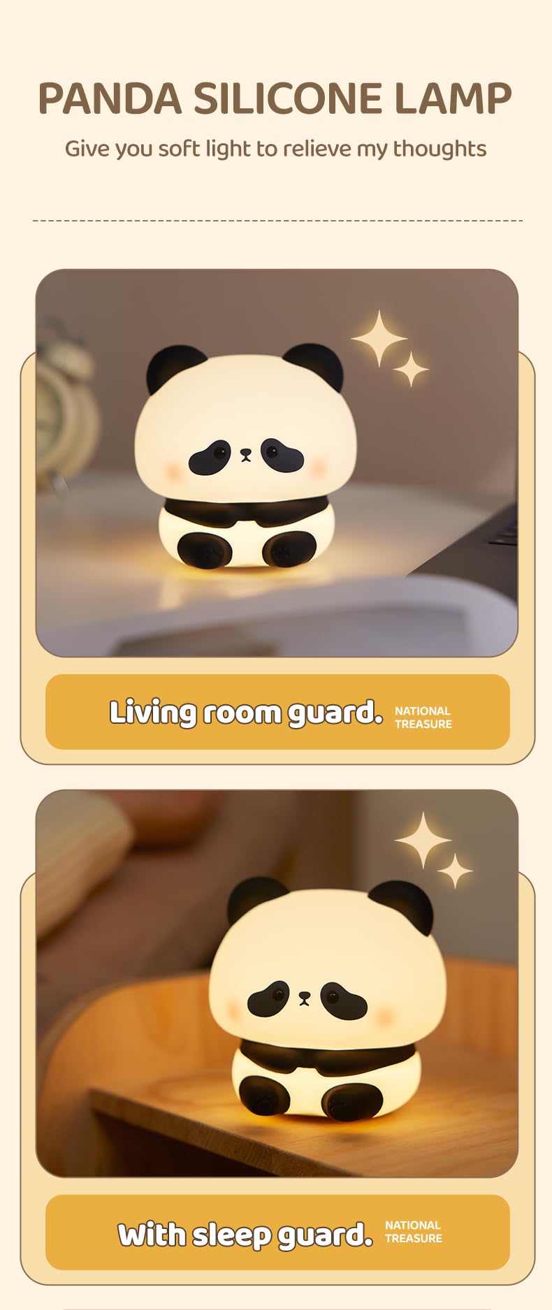 Cute Panda Night Light - LED Squishy Animal Night Lamp, Food Grade Silicone, 3-Level Dimmable & Rechargeable Nursery Light for Babies & Kids - Perfect for Bedtime, Feeding & Nursery Decor