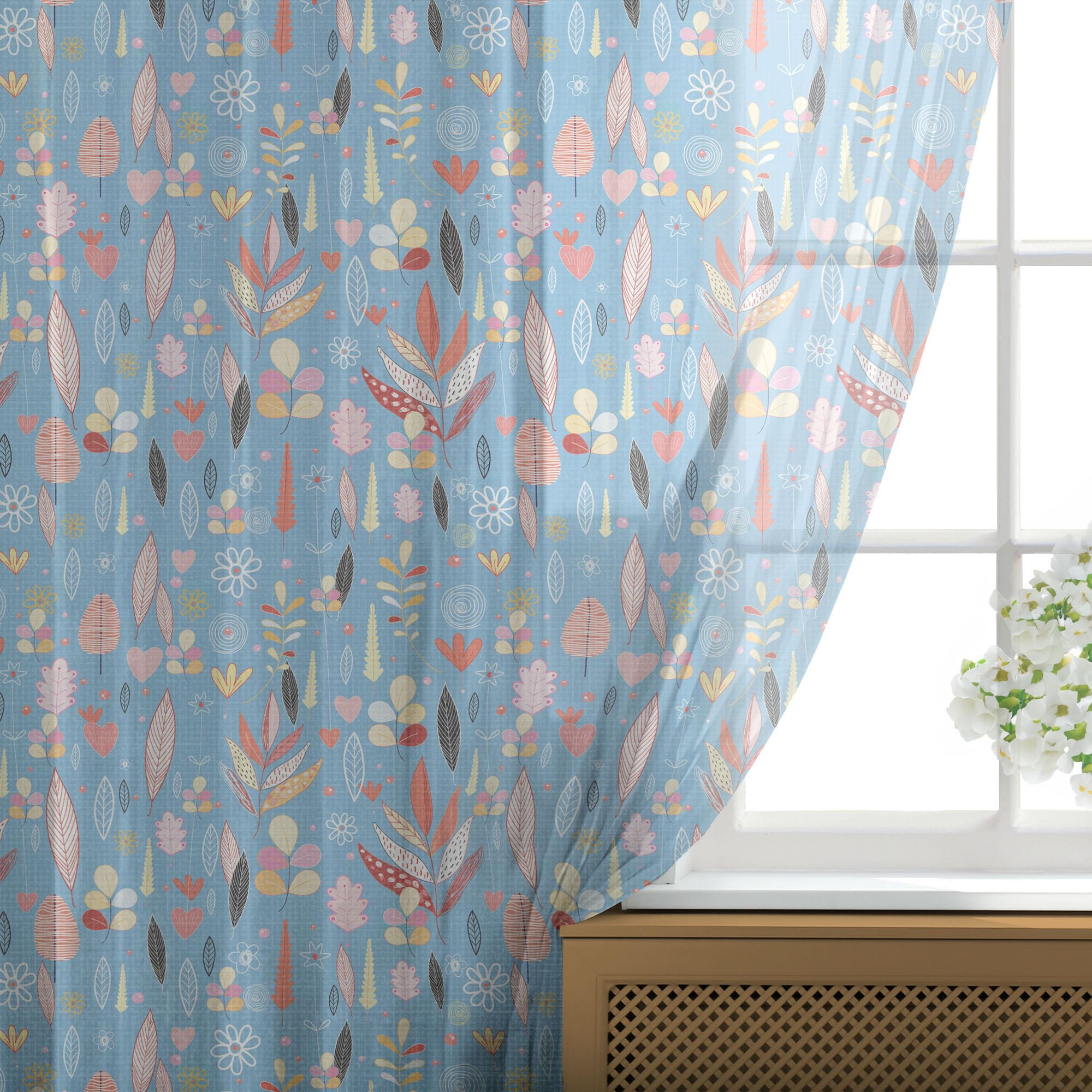 Ambesonne Floral Autumn Leaves Tulle Curtains - Blue Sheer Drapes with Rod Pocket, 108