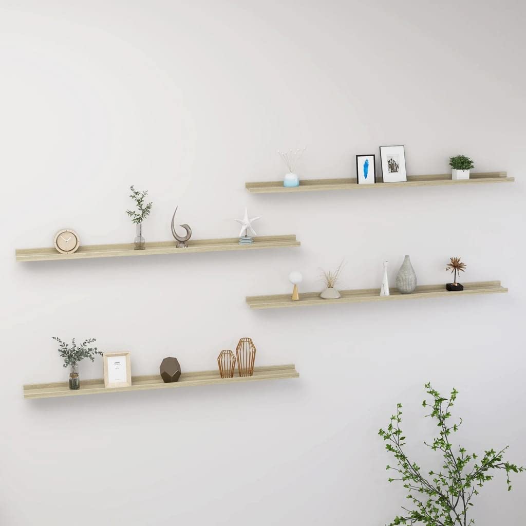 vidaXL Modern Wall Shelves Set of 4 - Sturdy MDF Floating Shelves in Sonoma Oak Finish - Easy to Assemble - Perfect for Home Office, Living Room & Bedroom Storage - Space-Saving Wall Decor & Organization Solution