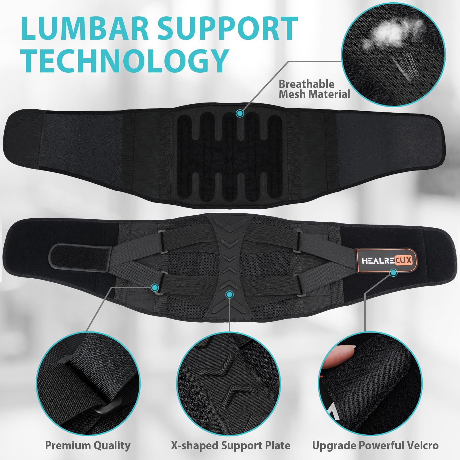 Premium Back Brace for Lower Back Pain Relief - Adjustable Lumbar Support Belt with 7 Stays for Men & Women - Sciatica, Herniated Disc & Scoliosis Support - Waist Size 53.1