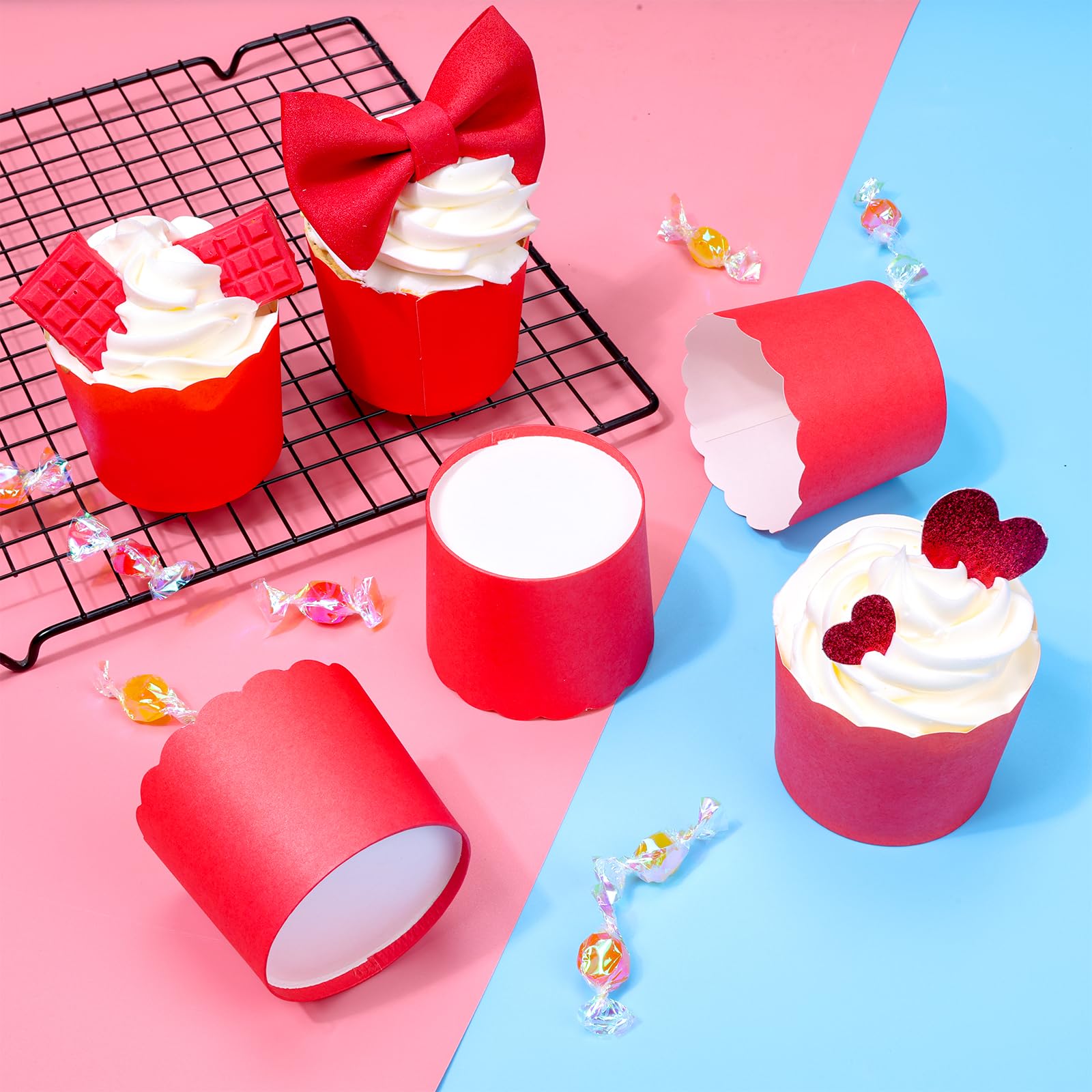 60-Pack Large Red Disposable Paper Baking Cups - Greaseproof Cupcake & Muffin Liners for Baking, Birthday Parties, Baby Showers, and Holiday Decorations - Perfect for Home Baking, School Events, and Party Dessert Displays