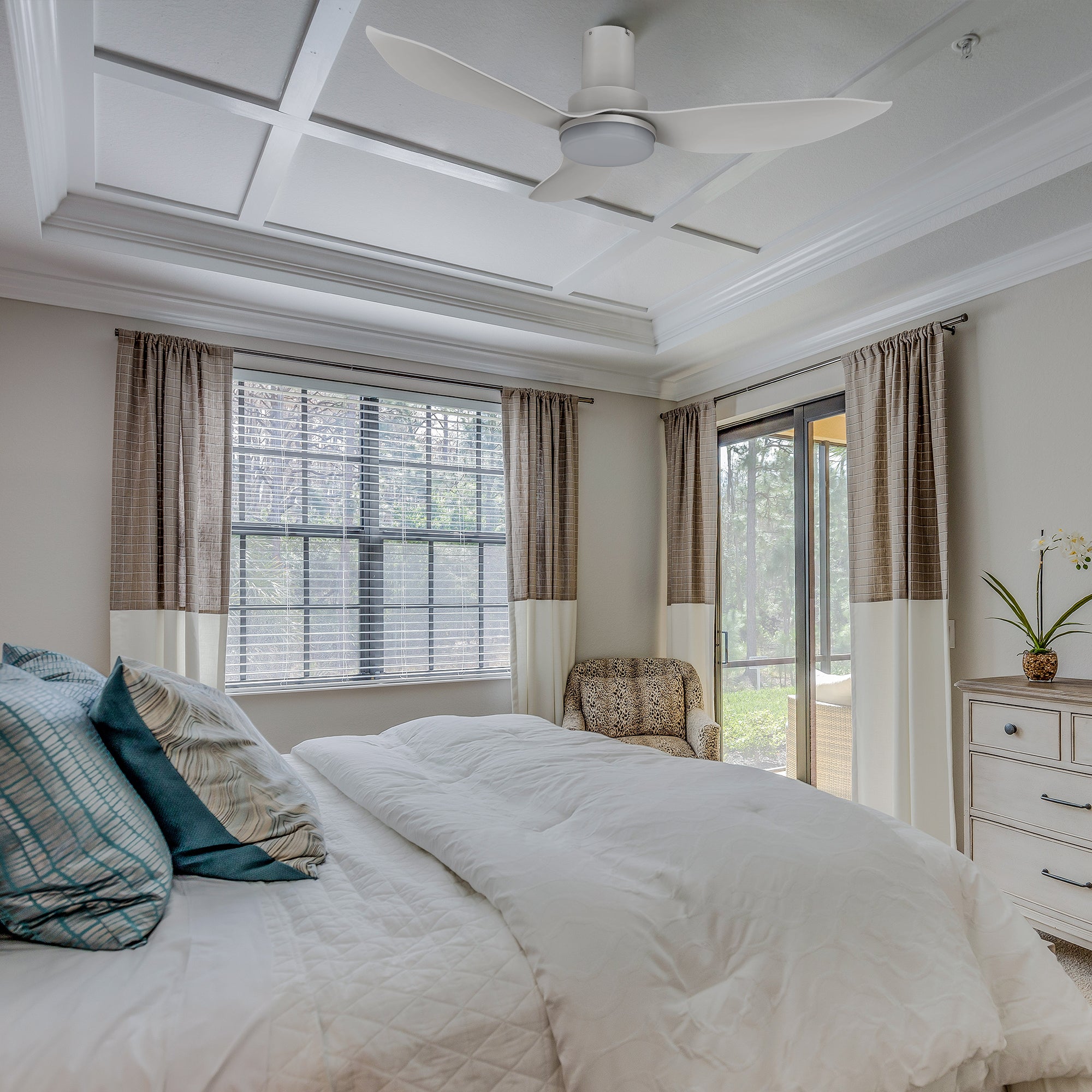 45 Inch Prescott Low Profile Smart Ceiling Fan with LED Light and Remote Control - Perfect for Bedroom, Living Room, and Office Spaces