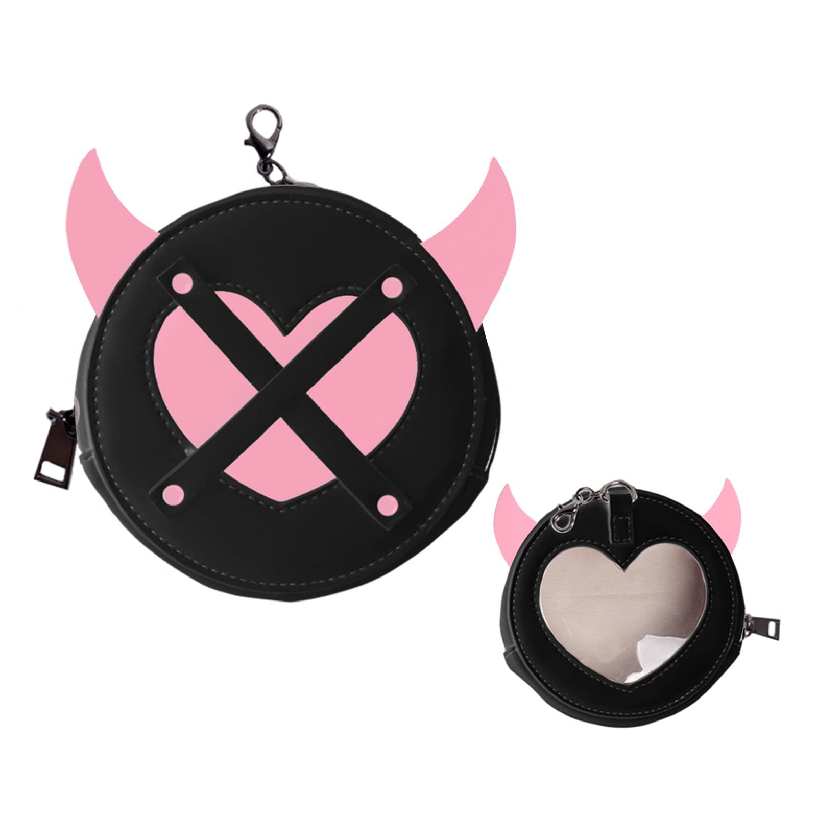 YOU WIZV Cartoon Demon Wing Round Itabag - Small Crossbody Waist Bag for Cosplay, Anime Conventions & Gothic Fashion | Perfect for Makeup, Jewelry, Keys & Accessories Storage
