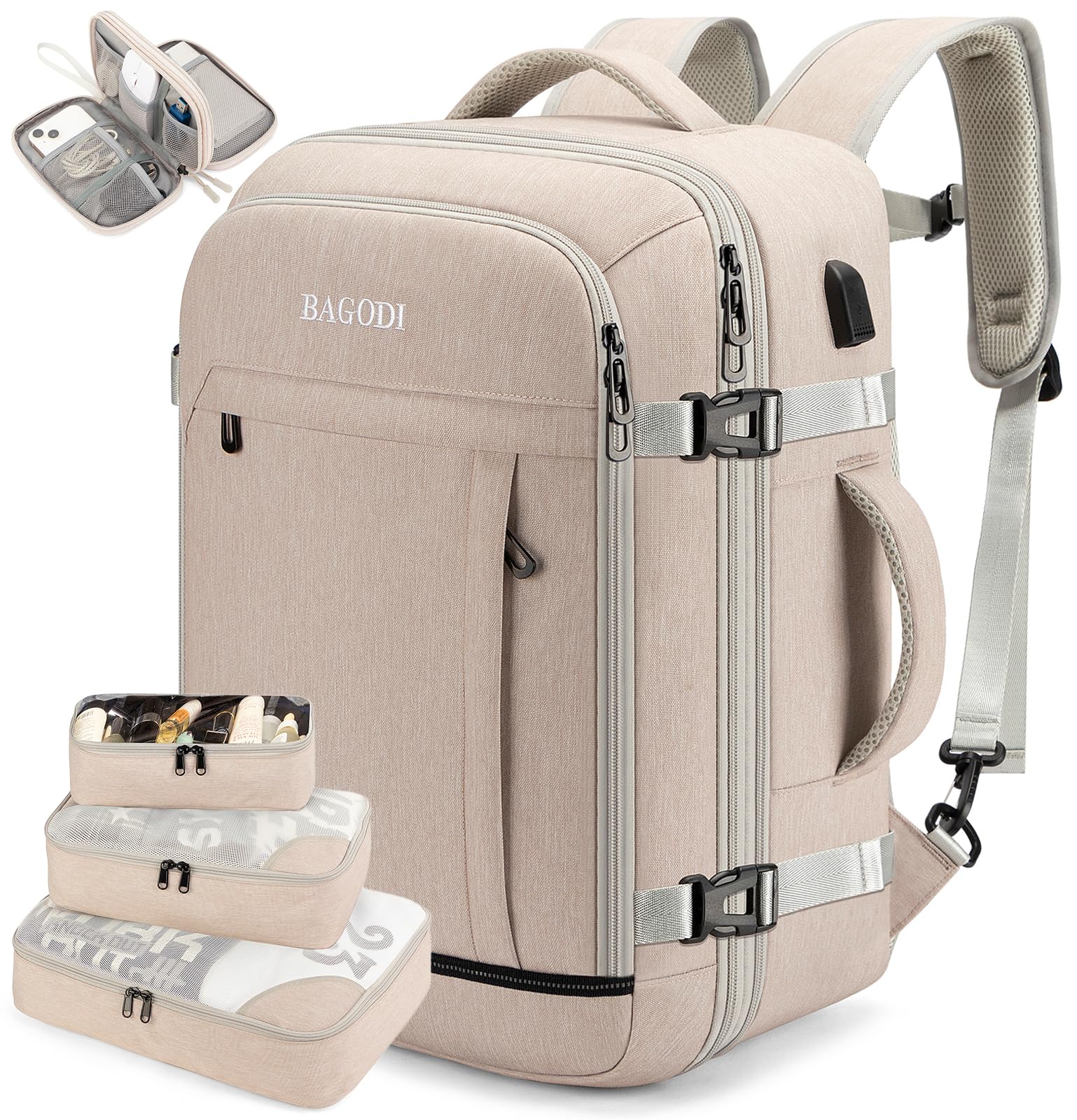 42L Expandable Water-Resistant Carry On Backpack for Men & Women - Flight Approved Travel Backpack with 4 Packing Cubes, Fits 17 Inch Laptop - Perfect for Business Travel, Weekend Hiking & Casual Daypack Use