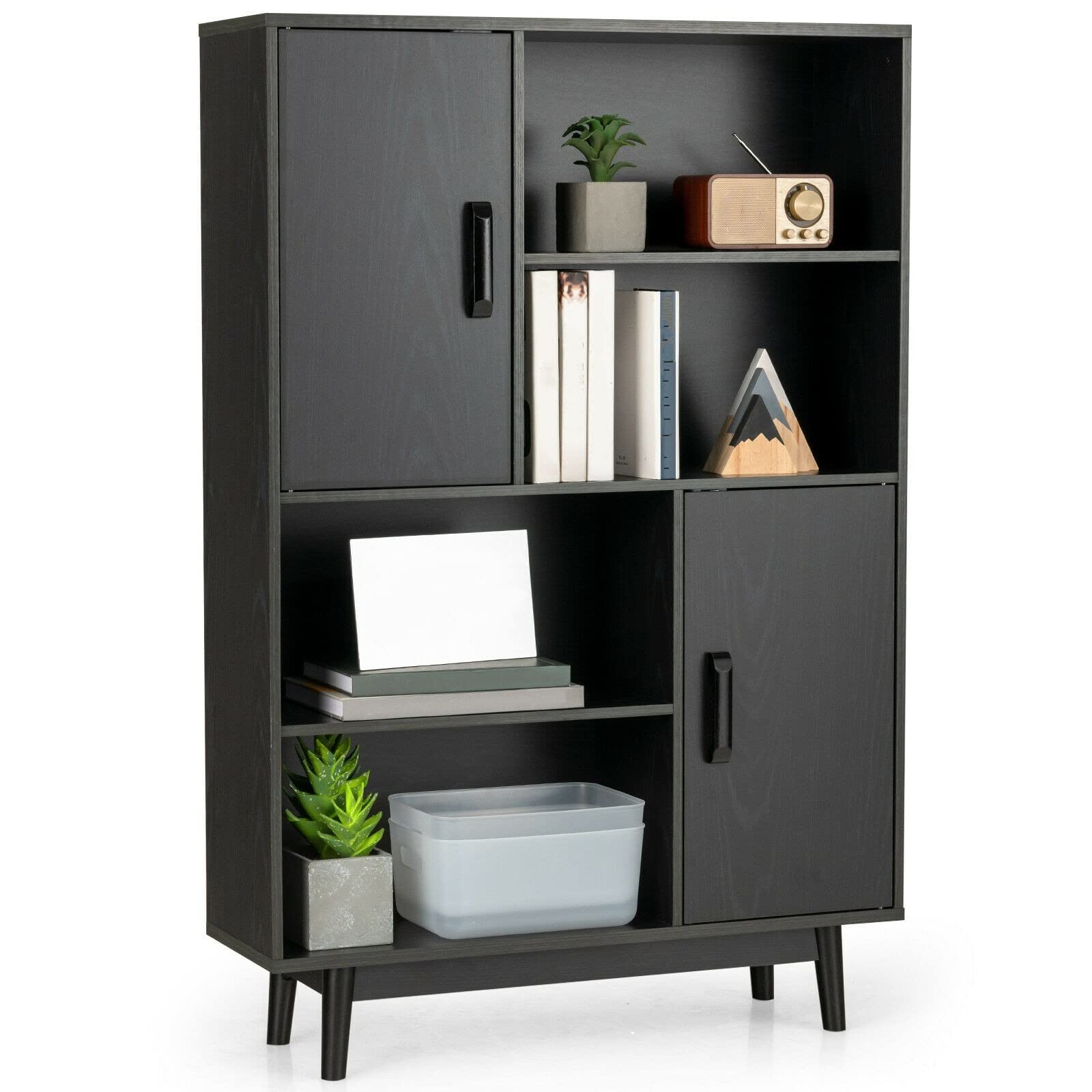 Black Storage Cabinet with 2 Doors & 4 Open Shelves - 31.5