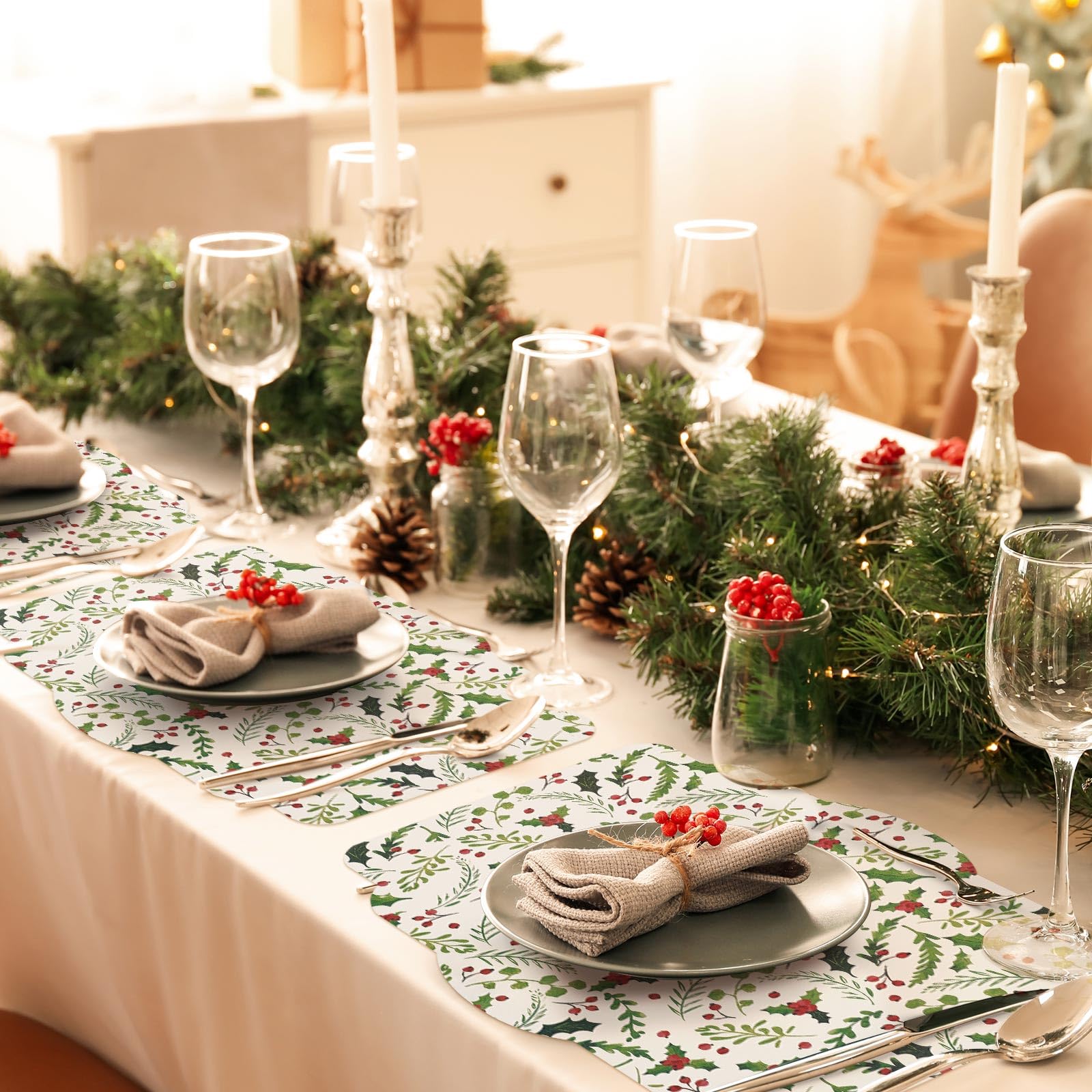 Lallisa 100-Pack Christmas Berry Paper Placemats 14x10 Inch - Disposable Rectangle Table Mats for Dining, Kitchen, Holiday Parties | Perfect for Christmas, Weddings & Festive Gatherings