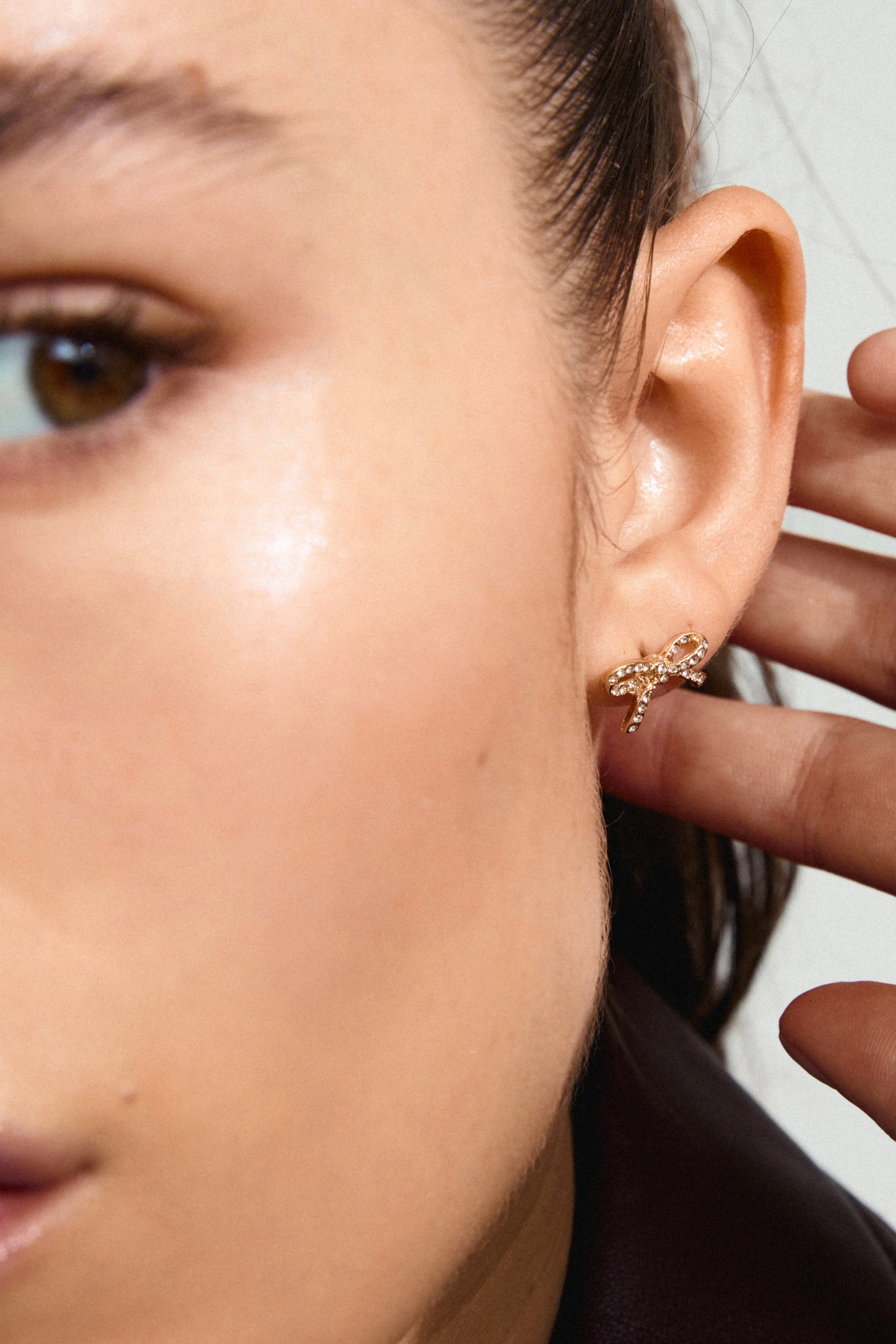 Catharina Small EOL Crystal Gold Bow Stud Earrings - Elegant Gold-Tone Bow Earrings with Sparkling Crystals for Women | Perfect for Parties, Weddings & Everyday Wear