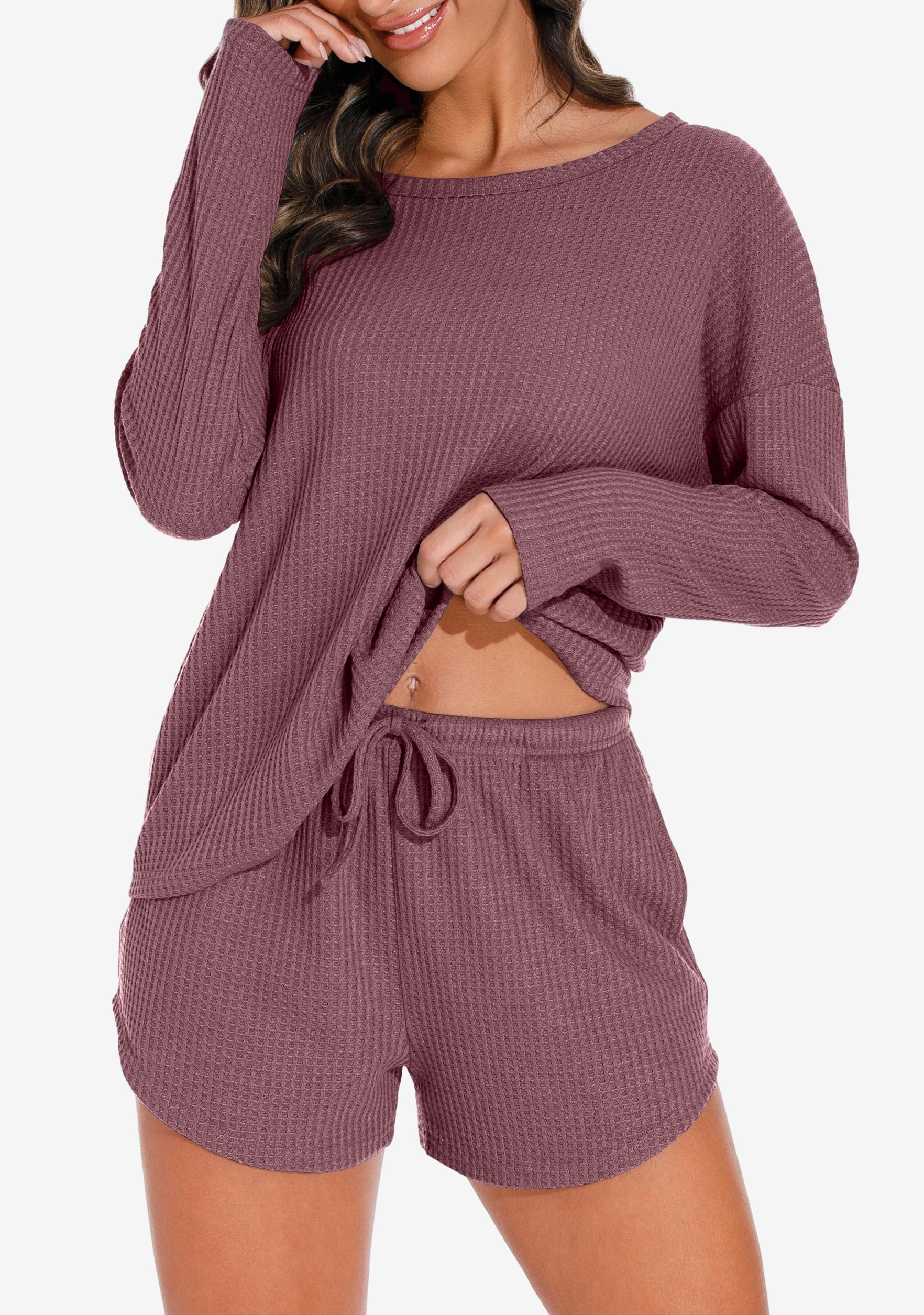 PrinStory Women's Waffle Knit Pajama Set - 2 Piece Lounge Outfit with Pockets | Soft & Comfortable Loungewear for Sleep, Relaxation & Home Wear