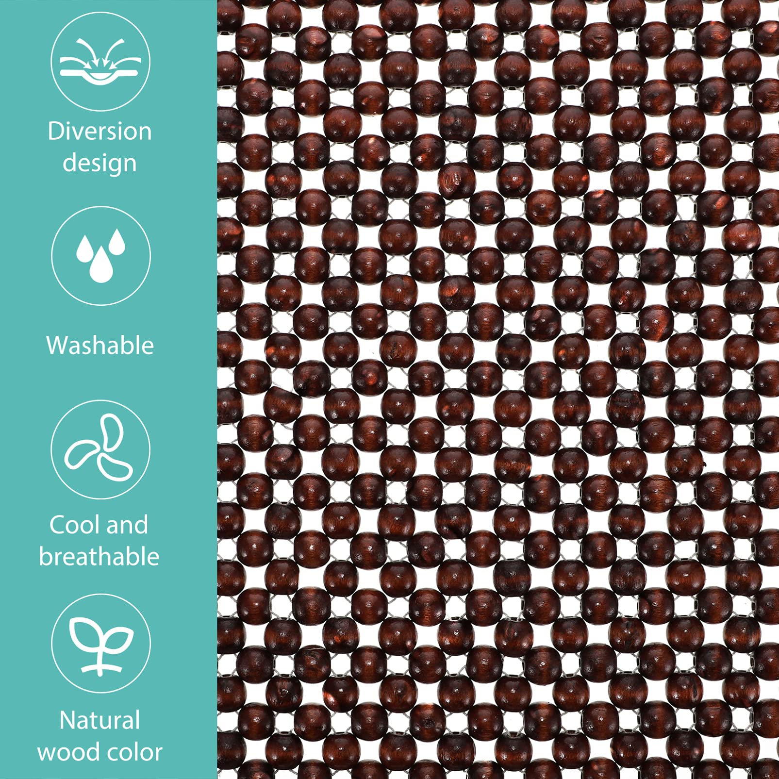 Wakauto Wooden Beaded Car Seat Cushion - Breathable Cooling Mat for Summer Driving, Universal Fit for Cars, Office & Home Chairs - Comfortable Square Auto Seat Cover Pad for Long Commutes and Road Trips
