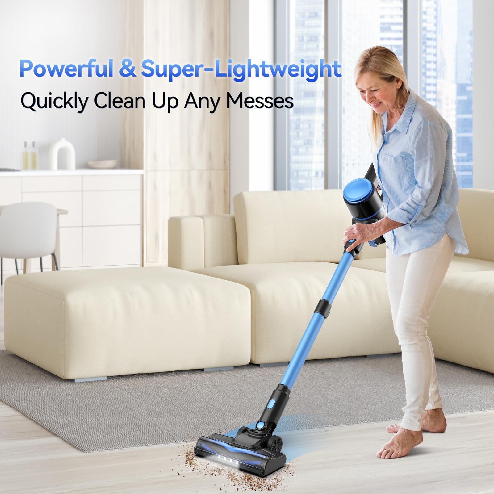 N8 Cordless Stick Vacuum Cleaner - Lightweight, Powerful Suction, 2200mAh Battery for 40 Min Runtime, Self-Standing Rechargeable Vacuum for Hardwood Floors, Carpets & Pet Hair - Perfect for Quick Cleanups & Pet Owners
