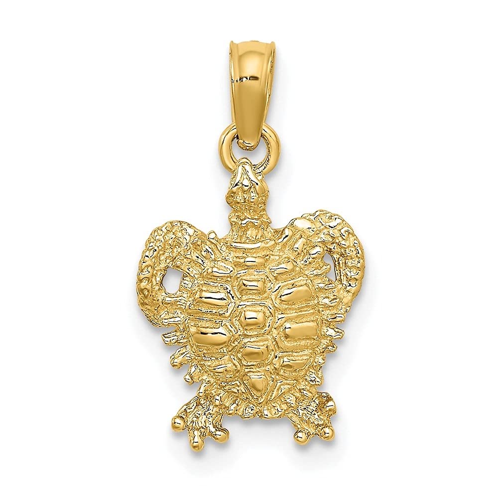 14K Yellow Gold Sea Turtle Charm Pendant with Spiny Shell - Elegant Jewelry Gift for Women, Mothers, Wives - Perfect for Beach Vacations, Ocean-Themed Parties & Everyday Wear