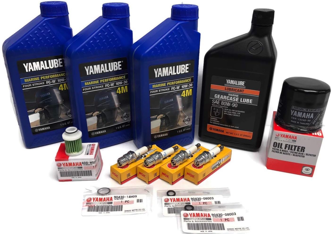 YAMAHA OEM 2006+ F50 T50 F60 T60 Outboard Motor Maintenance Kit - Includes 10W30 FC 4M Oil, Lower Unit Gear Lube, Drain Fill Gaskets, Fuel Filter & NGK DPR6EB-9 Spark Plugs - Perfect for Marine Engine Tune-Ups and Seasonal Boat Maintenance
