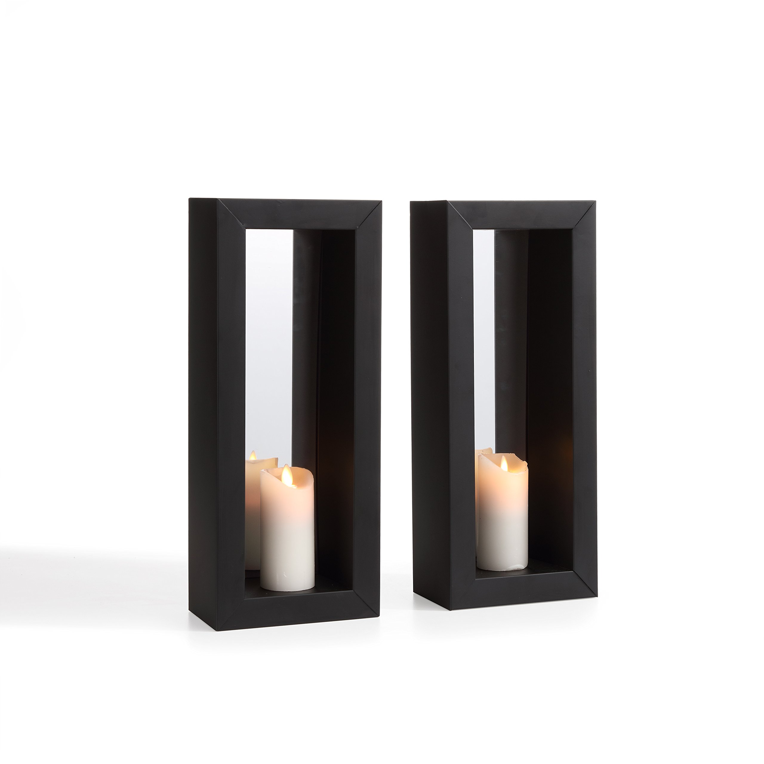 Danya B. Set of 2 Vertical Mirror Pillar Candle Sconces with Metal Frame - Elegant Wall Decor for Living Room, Bedroom & Wedding