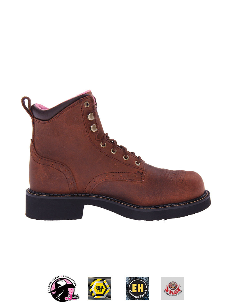 Justin WKL991 GY991 Women's Steel Toe Work Boots - Aged Bark Brown - Comfortable & Durable Safety Shoes for Construction, Warehouse & Outdoor Work