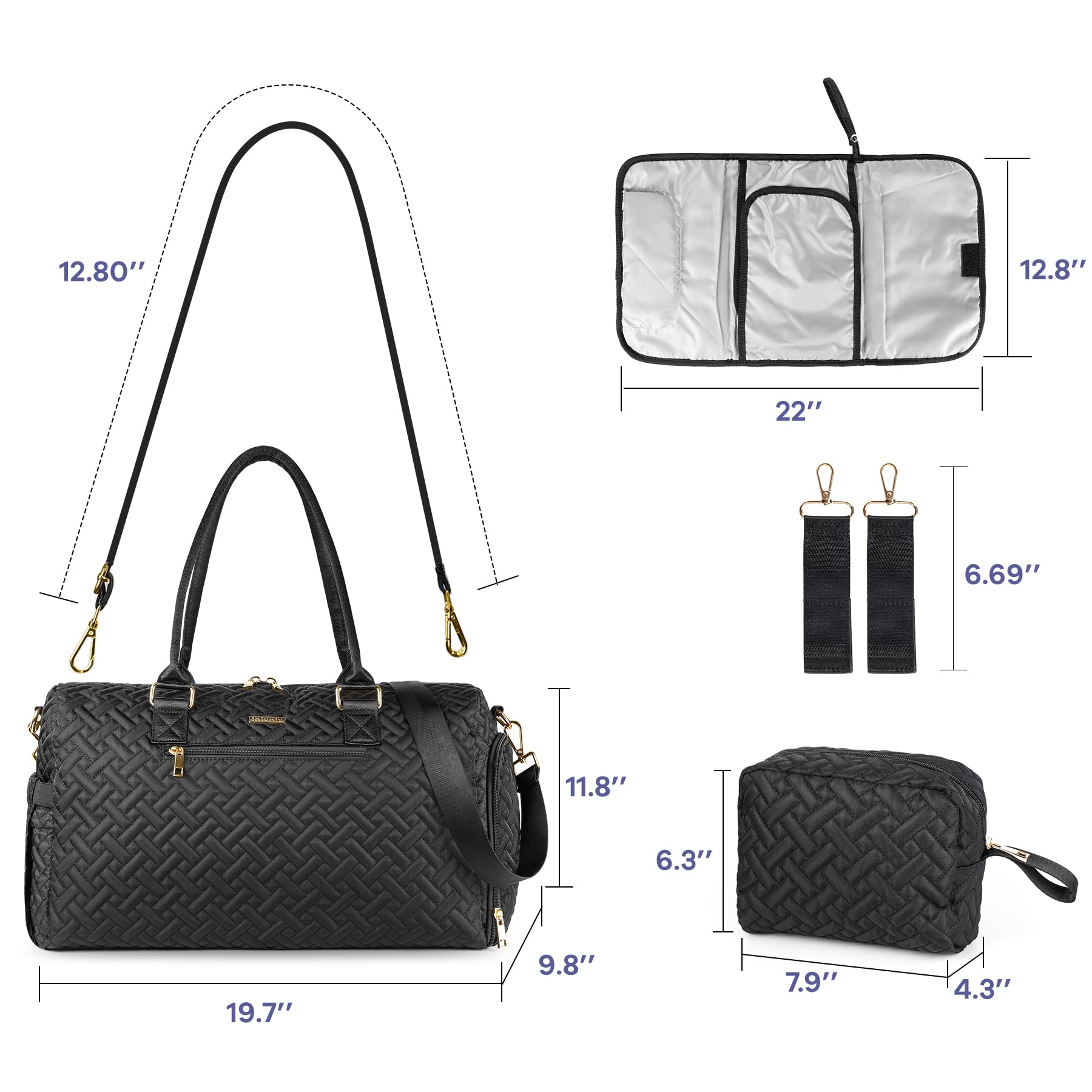 Iniuniu Waterproof Diaper Bag Tote with Changing Pad - Large Baby Travel Bag for Moms (Black)
