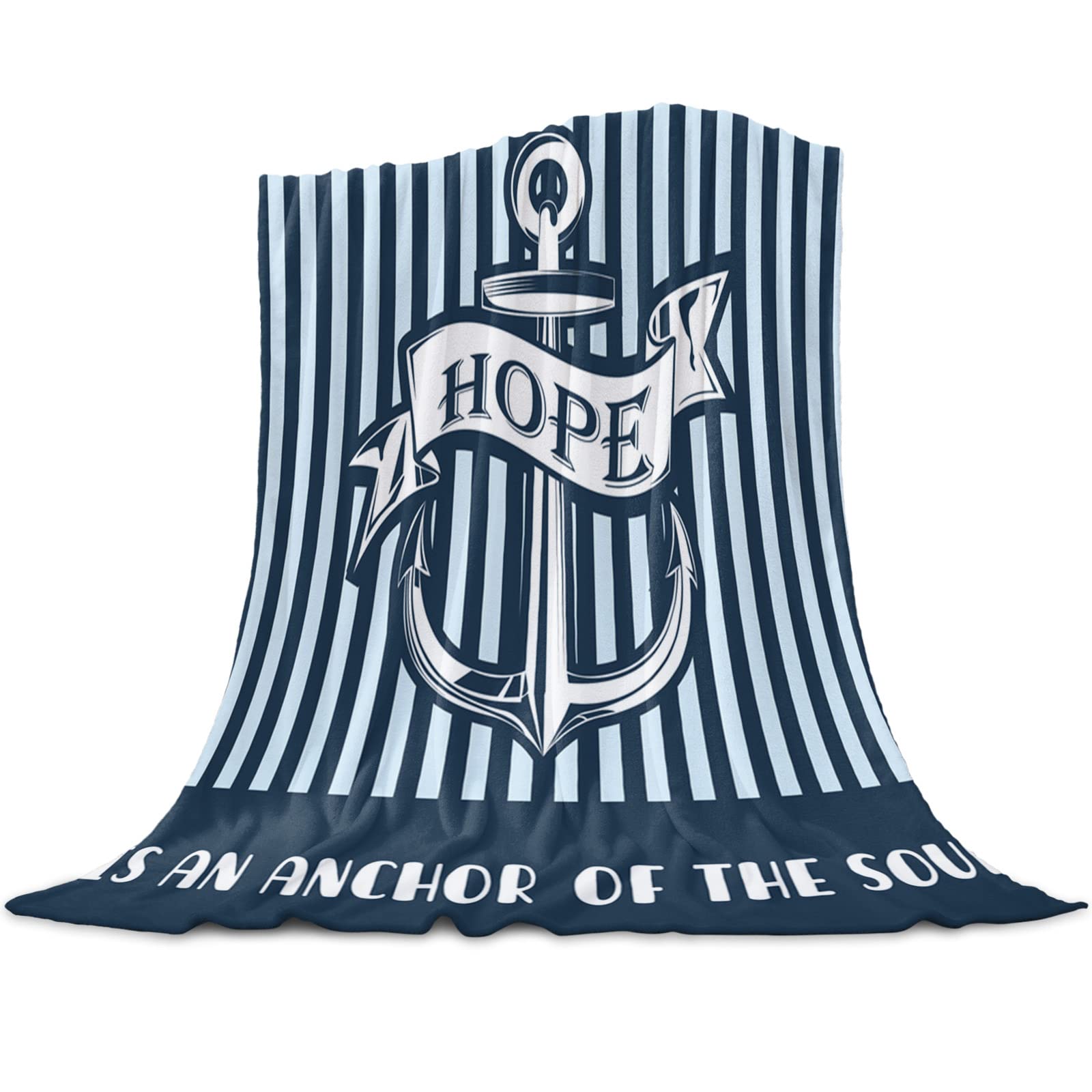Blue Anchor Flannel Fleece Queen Blanket - Warm Lightweight Soft Plush Microfiber Blanket for Bed, Sofa, Couch, Camping & Travel (90x90 Inches) - Perfect for Cozy Nights, Movie Time & Outdoor Adventures