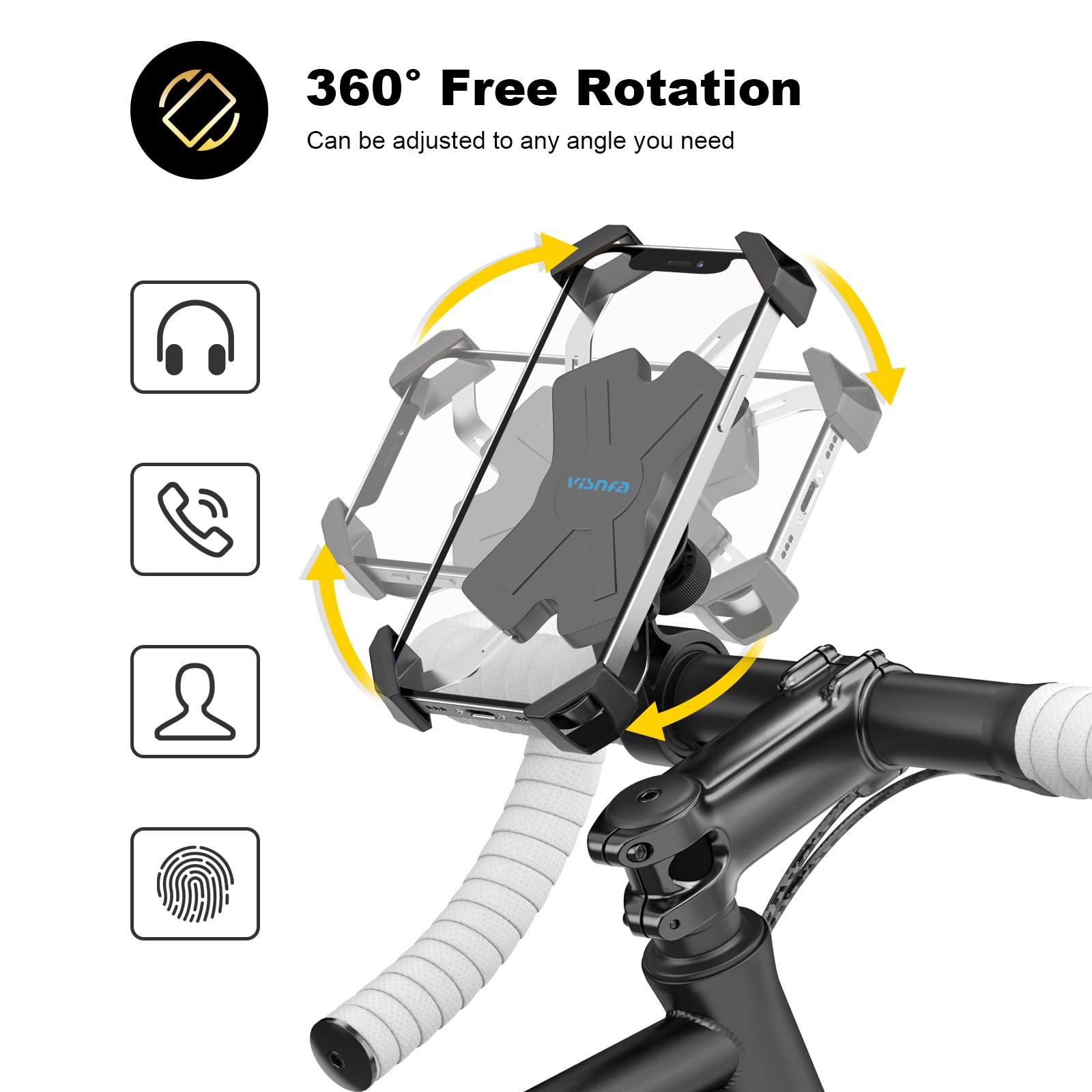 Sturdy Bike Phone Mount with Stainless Steel Clamp - Anti-Shake 360° Rotatable Phone Holder for Smartphones & GPS Devices (4-7 Inches) - Perfect for Cycling, Commuting & Outdoor Adventures