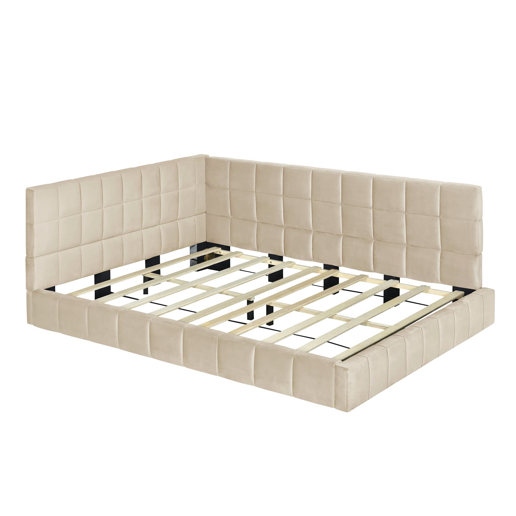 Merax Full Size Upholstered Velvet Daybed Sofa Bed Frame - No Box Spring Needed, Beige | Perfect for Guest Room, Small Space & Modern Living Room