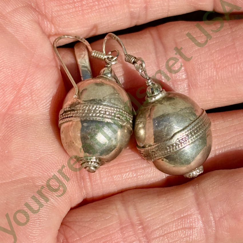 Vintage Bohemian Sterling Silver Oval Orb Pierced Earrings for Women - Handmade Dangle Earrings for Boho Chic, Party & Everyday Wear