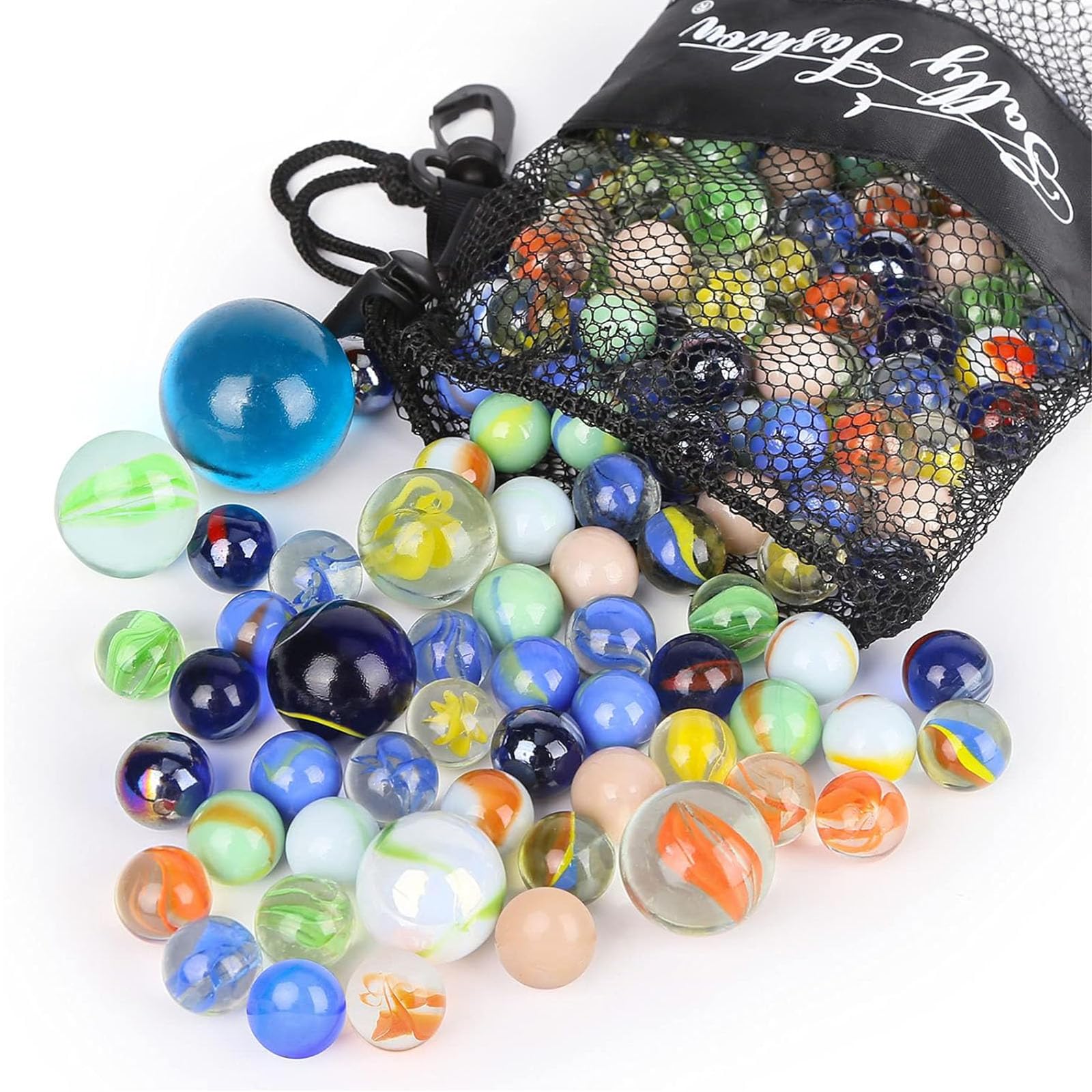66PCS Glass Marbles Bulk Set - 3 Sizes & Assorted Colors for Kids Toys, DIY Crafts, Home Decor | Perfect for Marble Games, Vase Fillers, and Art Projects