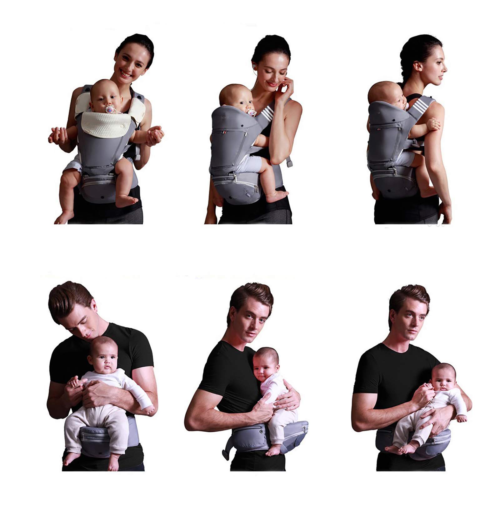 Bebamour 6-Position Ergonomic Baby Carrier - Adjustable Infant & Toddler Carrier for All Seasons, Alphax Design (Grey) - Perfect for Hiking, Shopping & Hands-Free Parenting