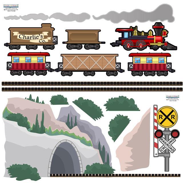 Train Adventures Mural Wall Decal - Kids Room Decor, Playroom & Nursery Train Theme Sticker - Perfect for Children's Bedroom, Classroom & Daycare Center