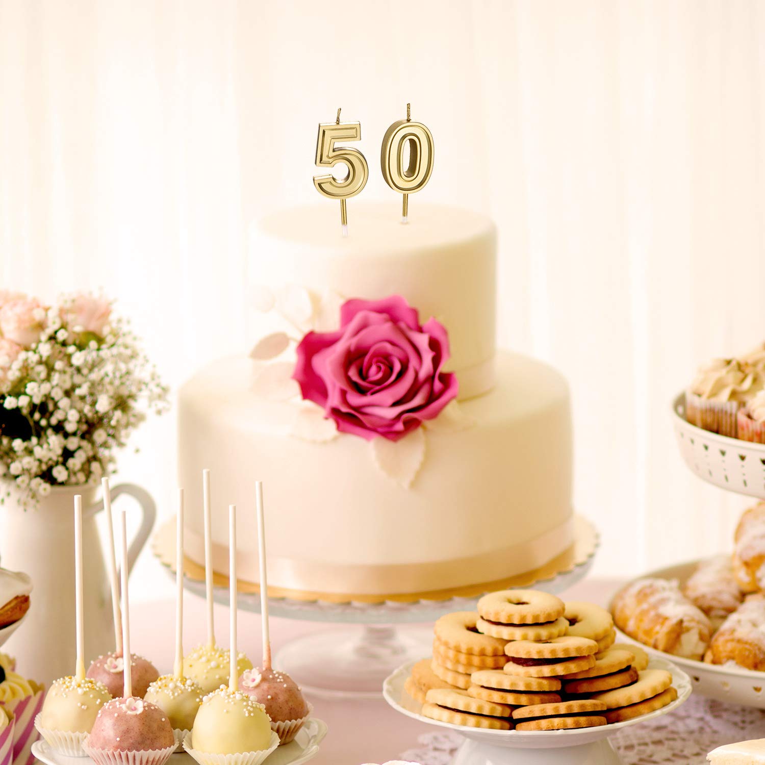 50th Birthday Cake Candles - Gold Number Candles for Birthday, Wedding & Anniversary Decorations - Perfect for Celebrations, Parties & Special Events