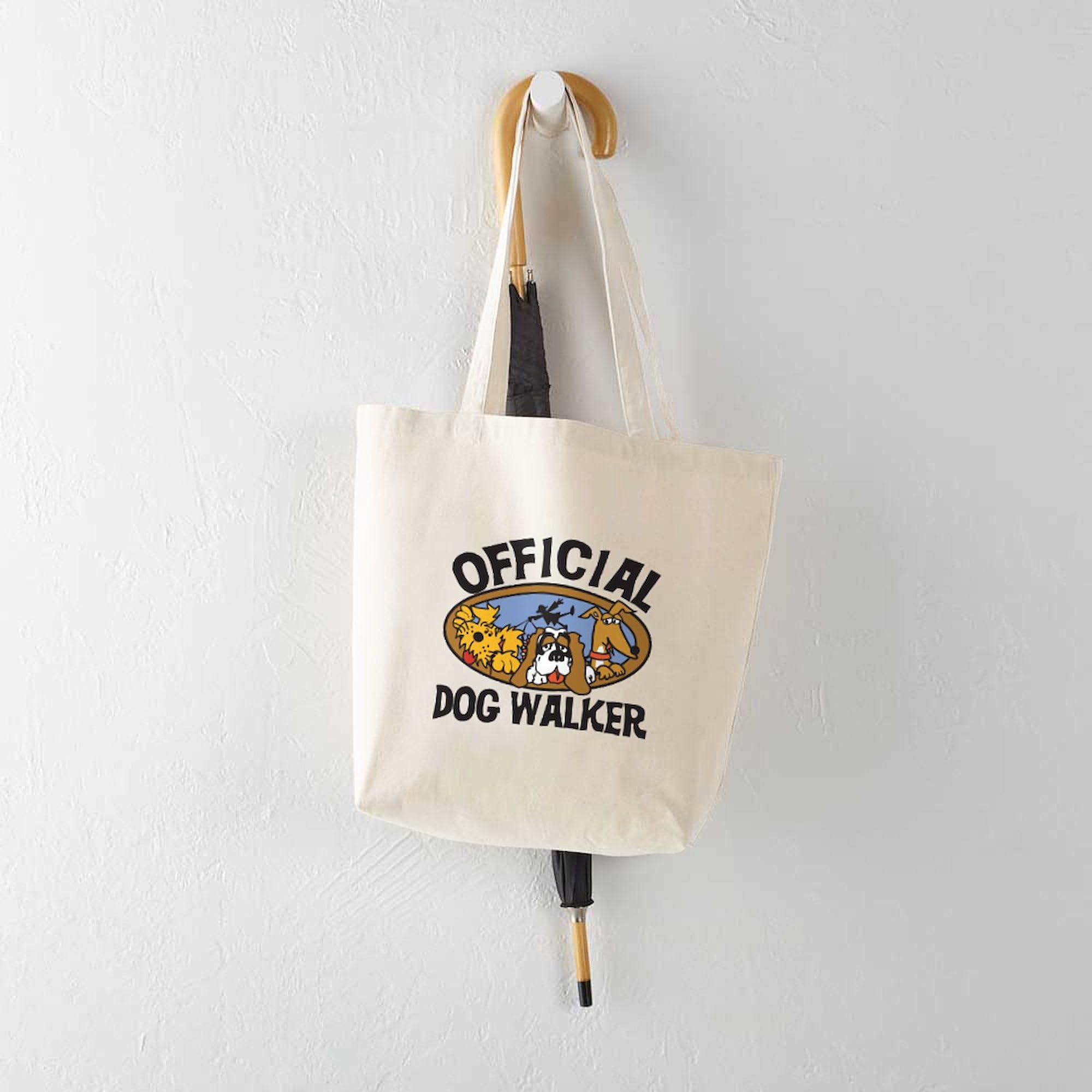 Official Dog Walker Tote Bag - Natural Canvas Reusable Shopping Tote for Pet Owners | Perfect for Dog Walking, Groceries & Beach Trips