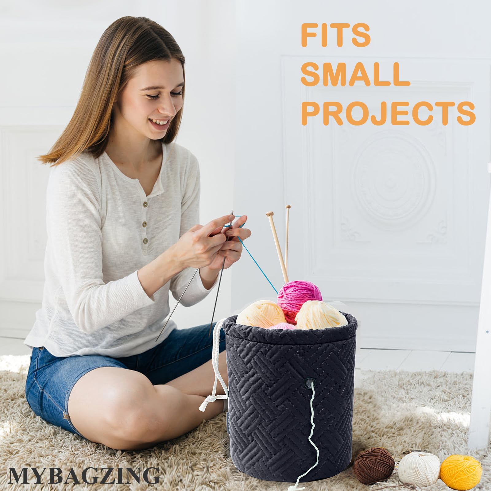 Crochet Yarn Bag Organizer with Drawstring - Knitting Storage for Beginners - Perfect for Crafting On-the-Go