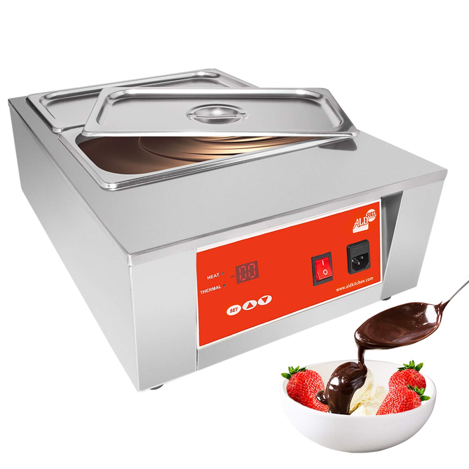 ALDKitchen Digital Chocolate Melting Pot with Precise Temperature Control - 2 Tanks 18lb (8kg) Capacity - 800W 110V Chocolate Tempering Machine for Candy Making, Baking & Cake Decorating - Perfect for Home Bakeries, Chocolatiers & Dessert Shops