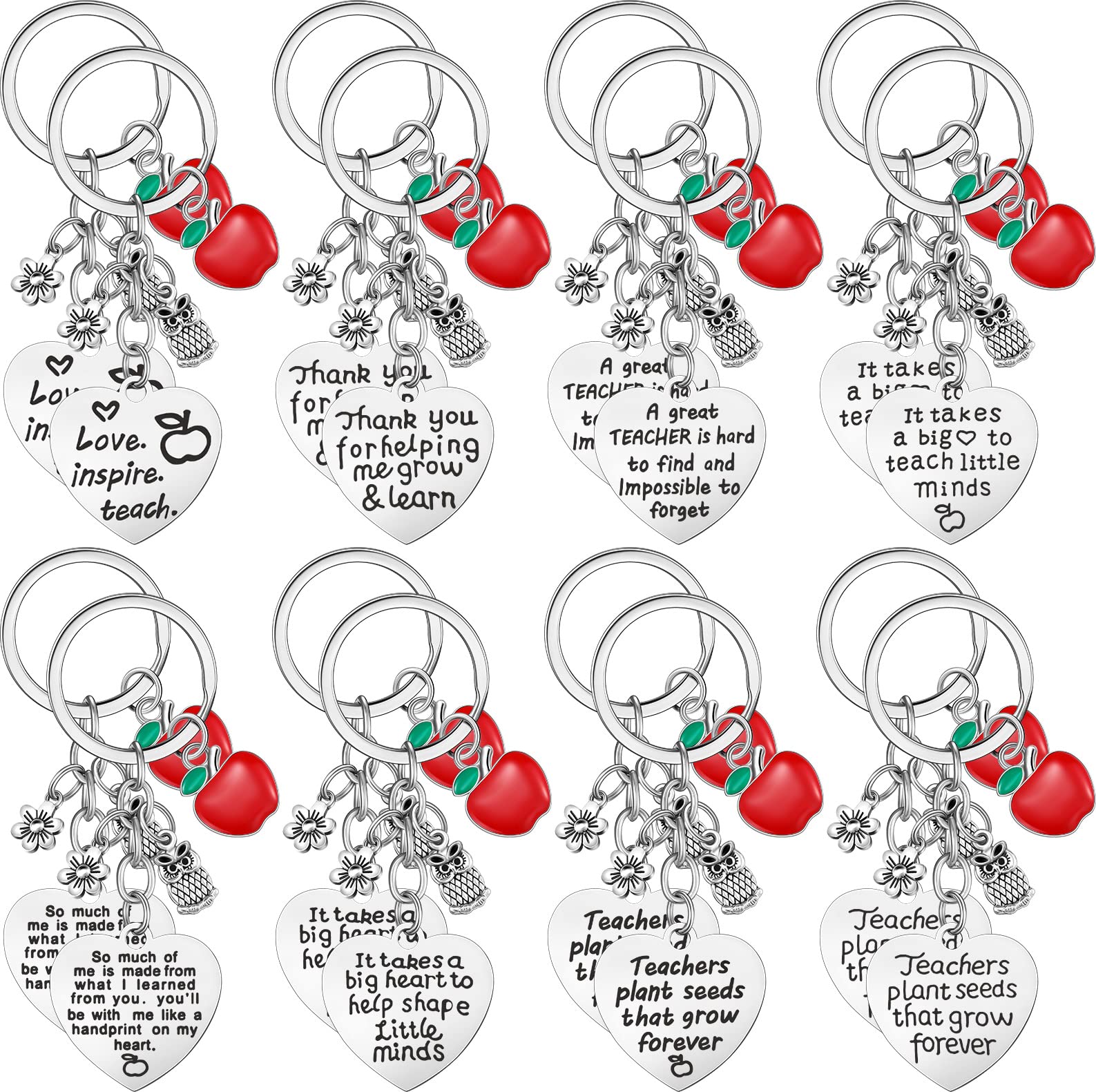 16-Piece Teacher Appreciation Keychains Set - Heart Shaped Pendant Keychains for Graduation, Back to School & Christmas - Best Thank You Gift for Teachers, Educators & Mentors - Perfect for Classroom Rewards, Student Gifts & Staff Appreciation Events