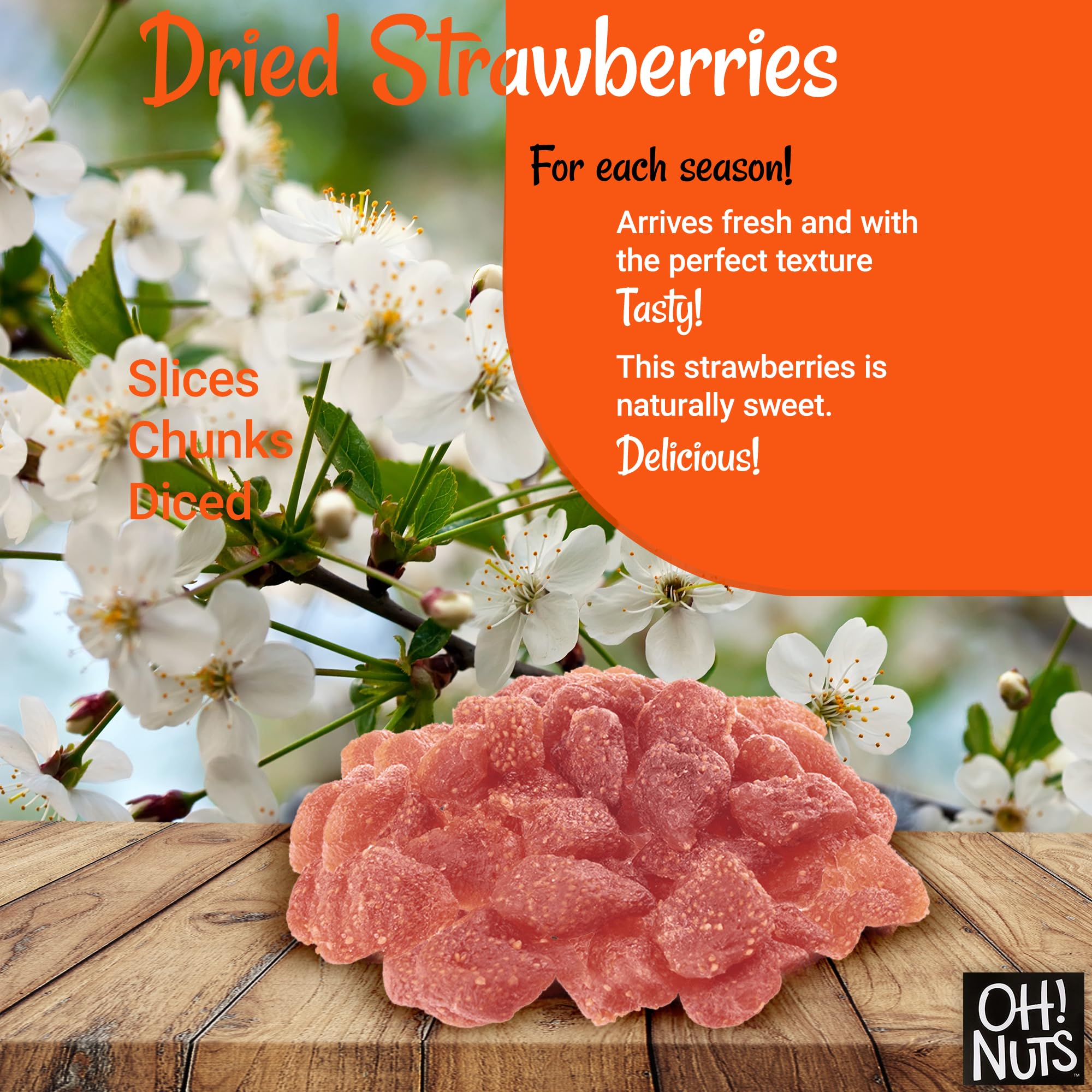 Sweetened Dried Strawberries 1 LB - Dehydrated Fruit Snacks | Natural & Delicious Strawberry Bites | Resealable Freshness Zip Bag | Perfect for Smoothie Bowls, Yogurt Toppings & Healthy Snacking | Packed in New York by Oh Nuts