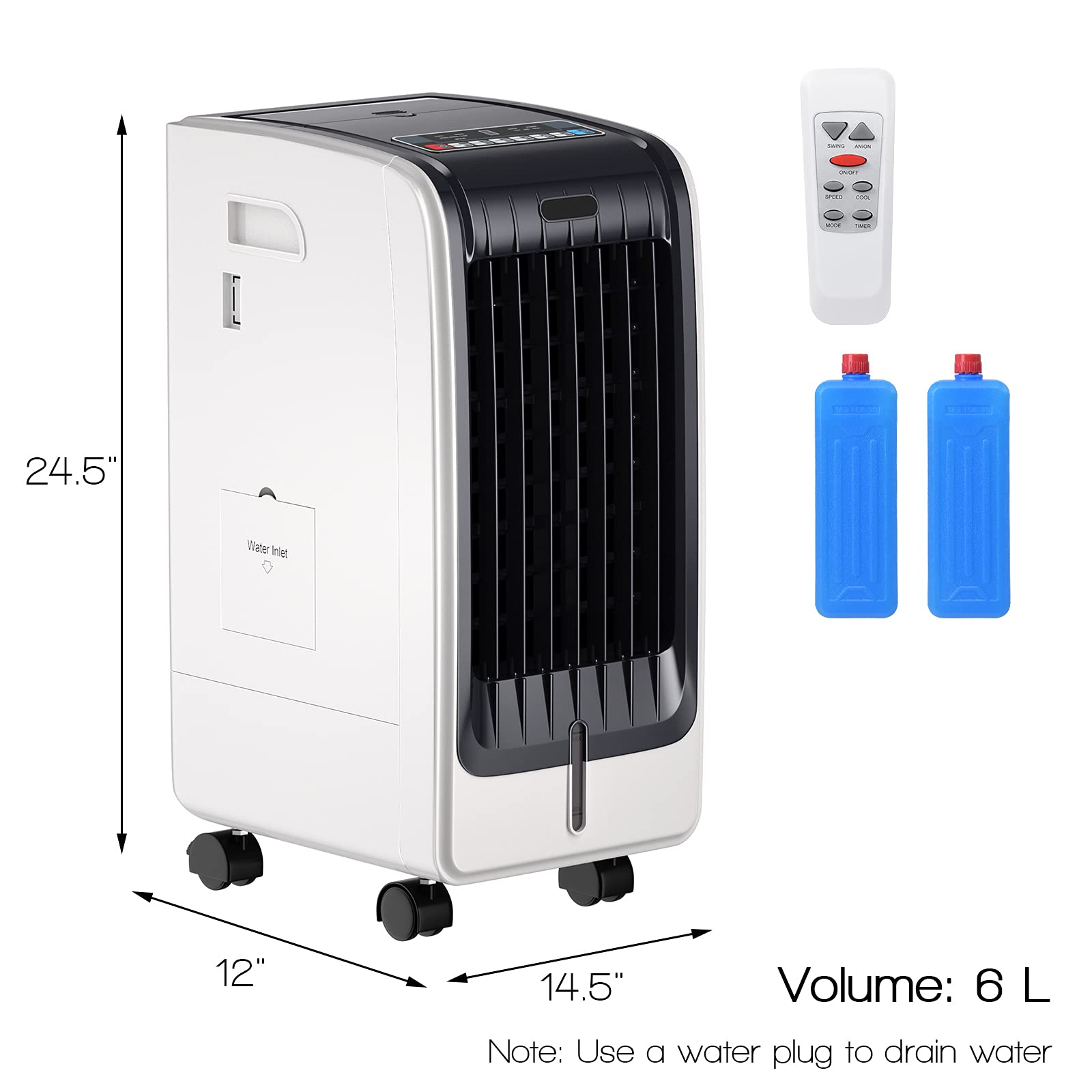 GOFLAME Evaporative Air Cooler & Humidifier - 3 Modes, 3 Speeds, 6L Water Tank, Quiet Bladeless Fan with Remote & 8H Timer - Perfect for Bedroom, Living Room, Office & Outdoor Spaces