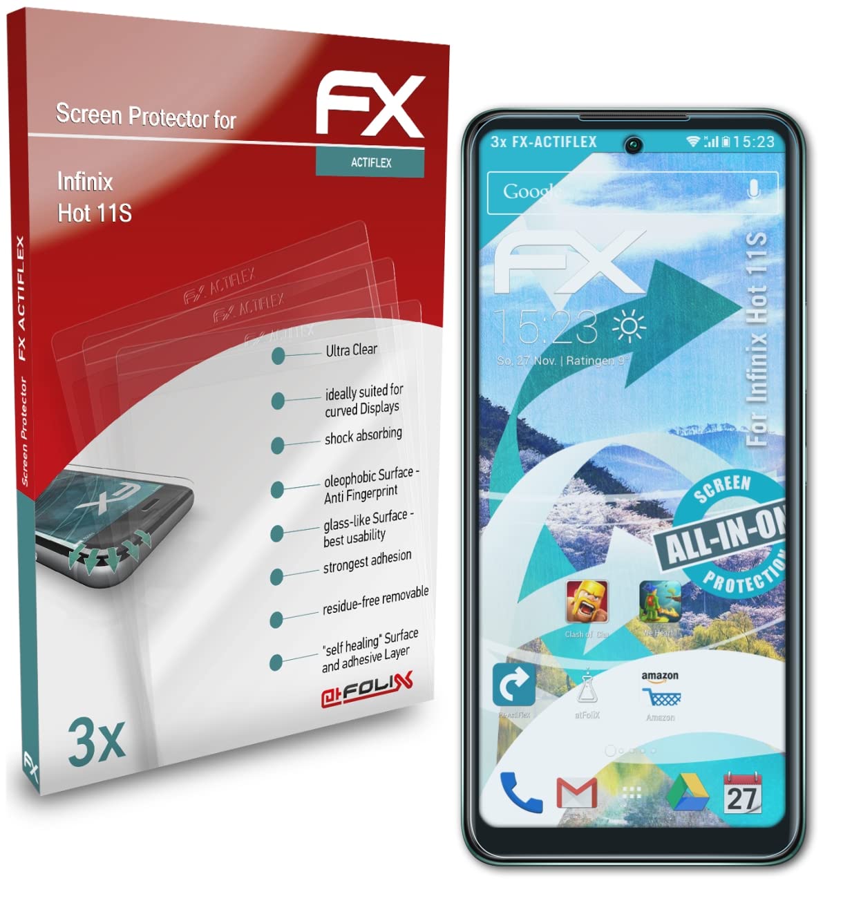 atFoliX Screen Protector for Infinix Hot 11S - 3 Pack Ultra Clear Flexible FX Film - Anti-Scratch & Bubble-Free - Perfect for Gaming, Work & Daily Use