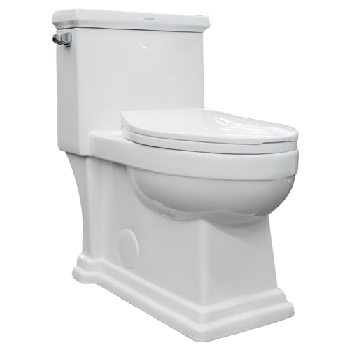 Elongated One Piece Toilet 1.28 GPF Siphonic Flush - White Water Efficient Bathroom Toilet for Modern Homes & Commercial Spaces