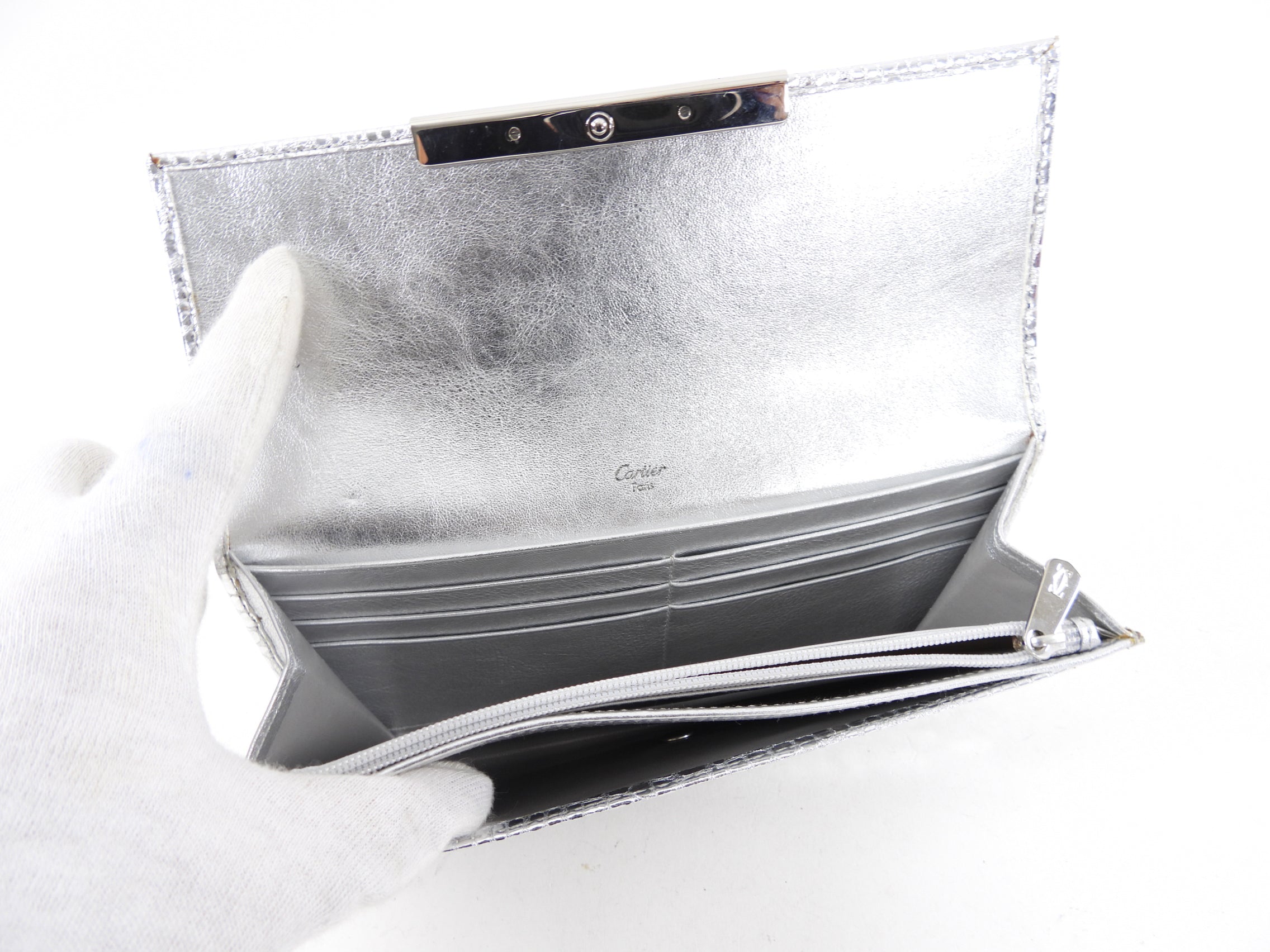 Cartier Vintage 2008 Silver Leather Continental Wallet for Men - Genuine Leather Money Clip Wallet with RFID Protection - Perfect for Travel, Business & Everyday Use