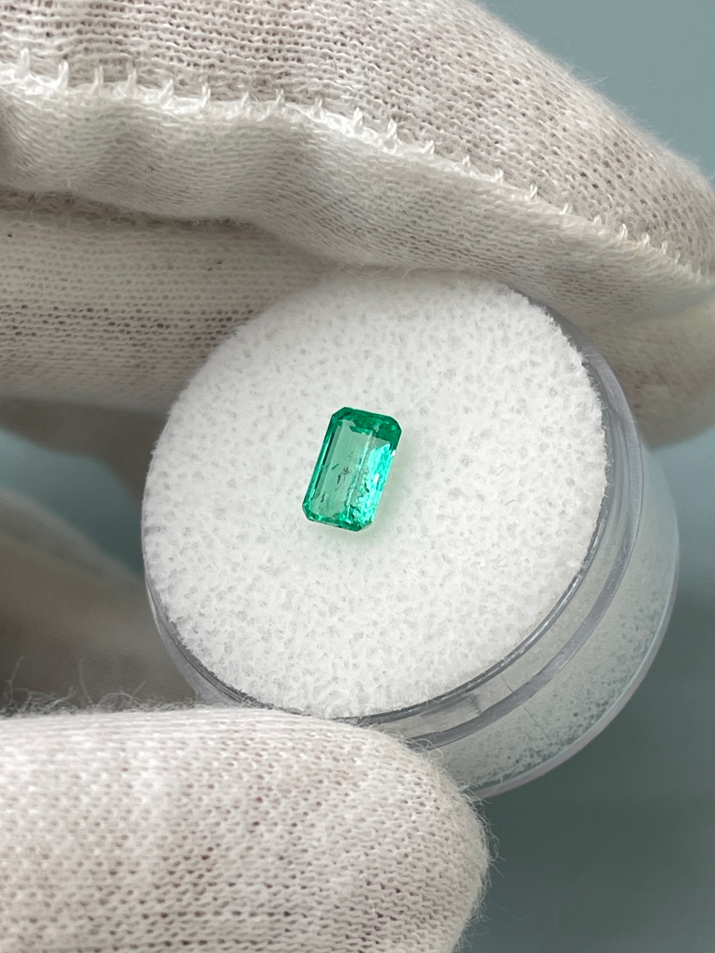 0.77 Carat 7x4.5mm Glowing Loose Colombian Emerald - Emerald Cut Gemstone for Jewelry Making & Engagement Rings