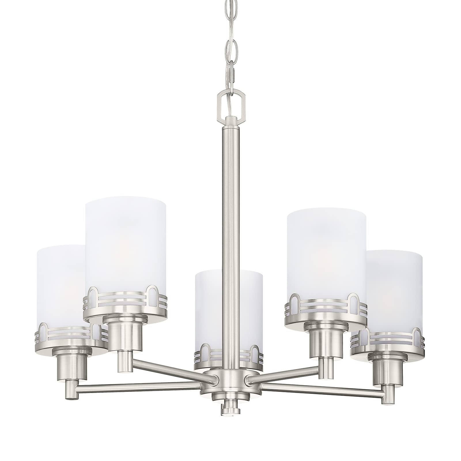 Doraimi 5-Light Modern Chandelier - Brushed Nickel Finish with Opal & Hollow Metal Shades - Elegant Ceiling Light Fixture for Dining Room, Living Room, Bedroom & Hallway Lighting
