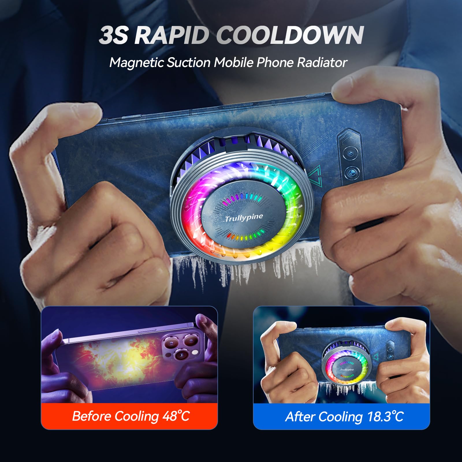 Magnetic Phone Cooler - Portable Gaming Phone Cooling Fan & Semiconductor Heatsink for iPhone, Android, iPad | Lightweight Mobile Radiator for Gaming, Vlogging, Outdoor Use