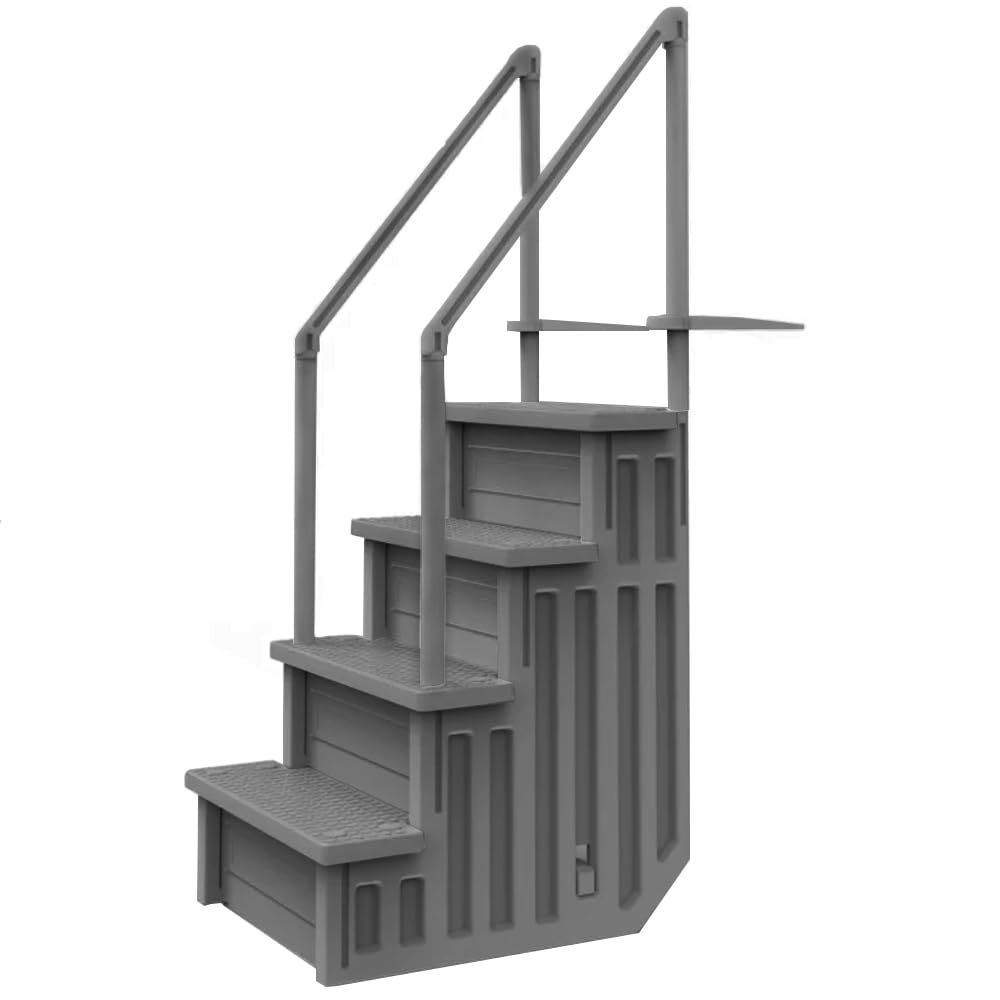 Aqua Select Anti-Slip Swimming Pool Steps for Above Ground Pools - Gray, Deck Mountable (48