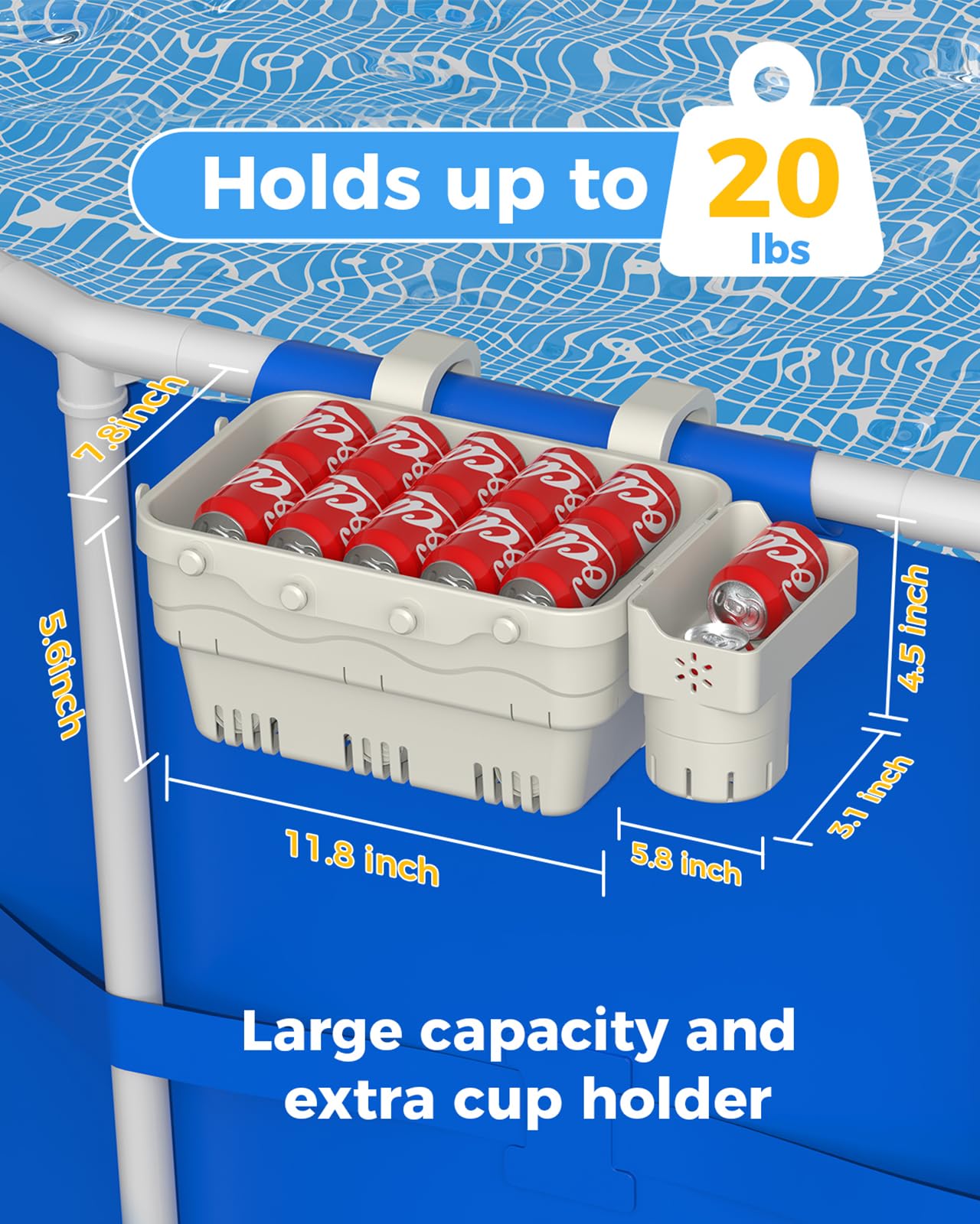 2-Pack Off White Poolside Storage Basket with Cup Holder, Mesh Bag & Support Bar - Durable Above Ground Pool Accessories for Swimming Pools | Perfect for Organizing Pool Toys, Drinks & Essentials by the Poolside