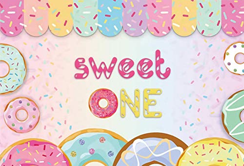 10x8ft Sweet Donut Theme Photography Backdrop - First Birthday Party Decor, Girls Cake Table Banner, Photo Studio Background Wallpaper for Children's Party & Baby Shower Decorations